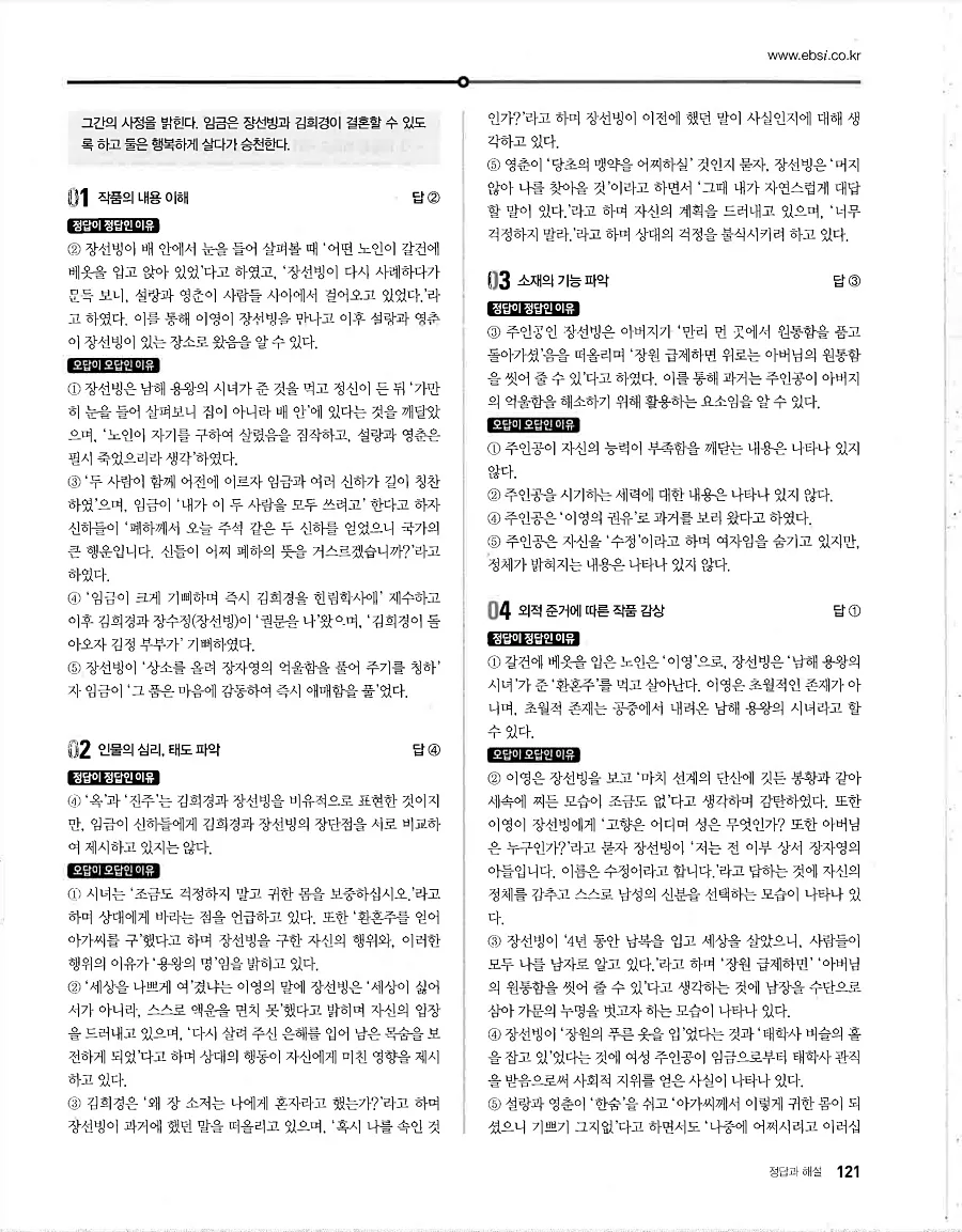 2027 수능특강 문학 답지 121페이지
