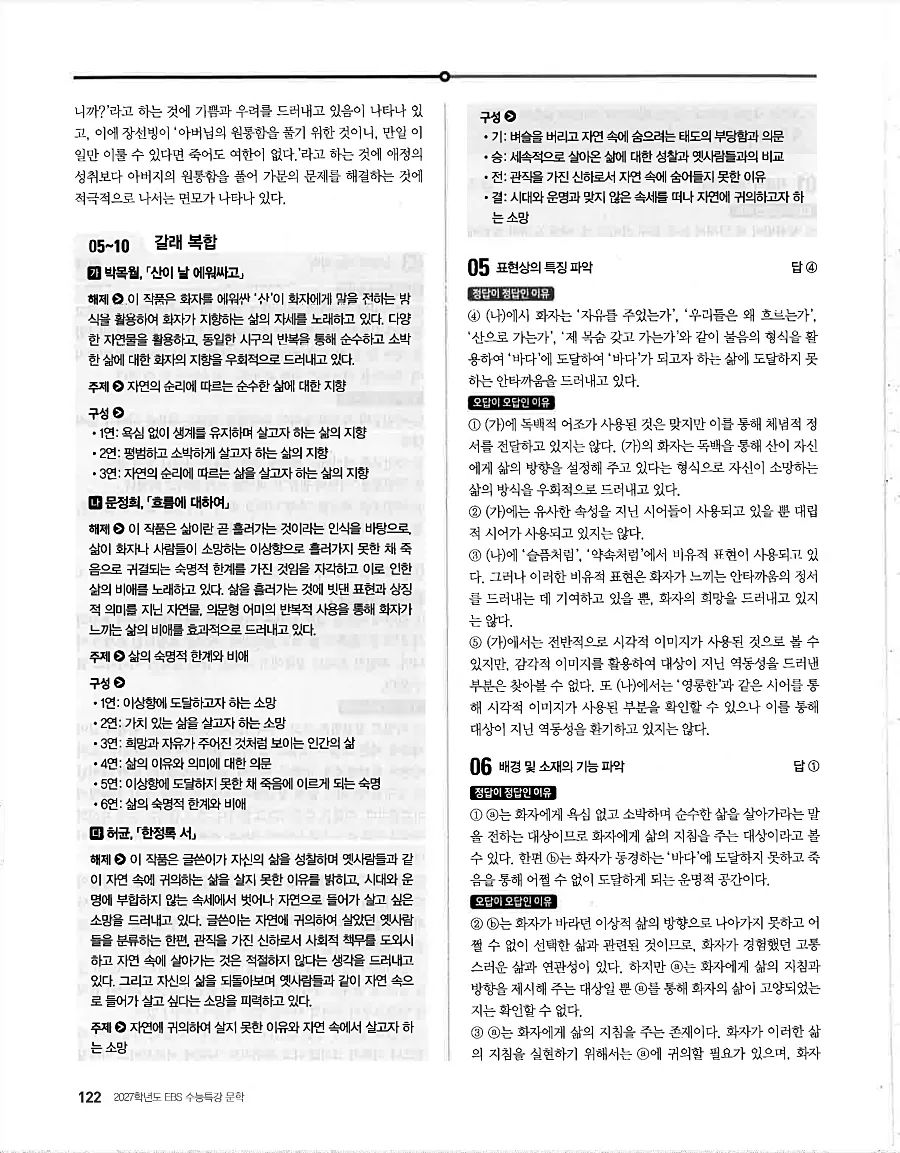 2027 수능특강 문학 답지 122페이지