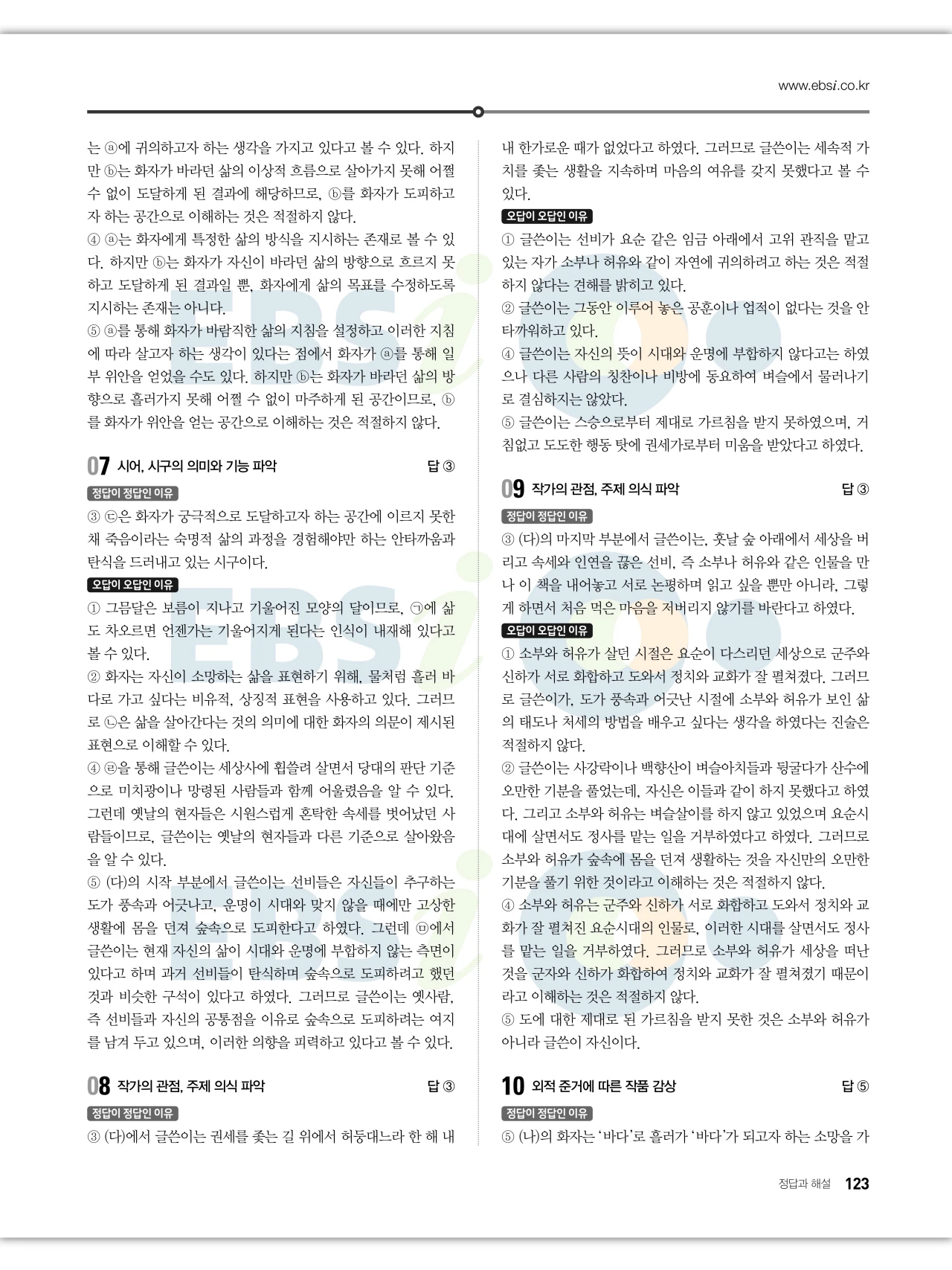 EBS 2027 수능특강 문학 답지 해설 124페이지