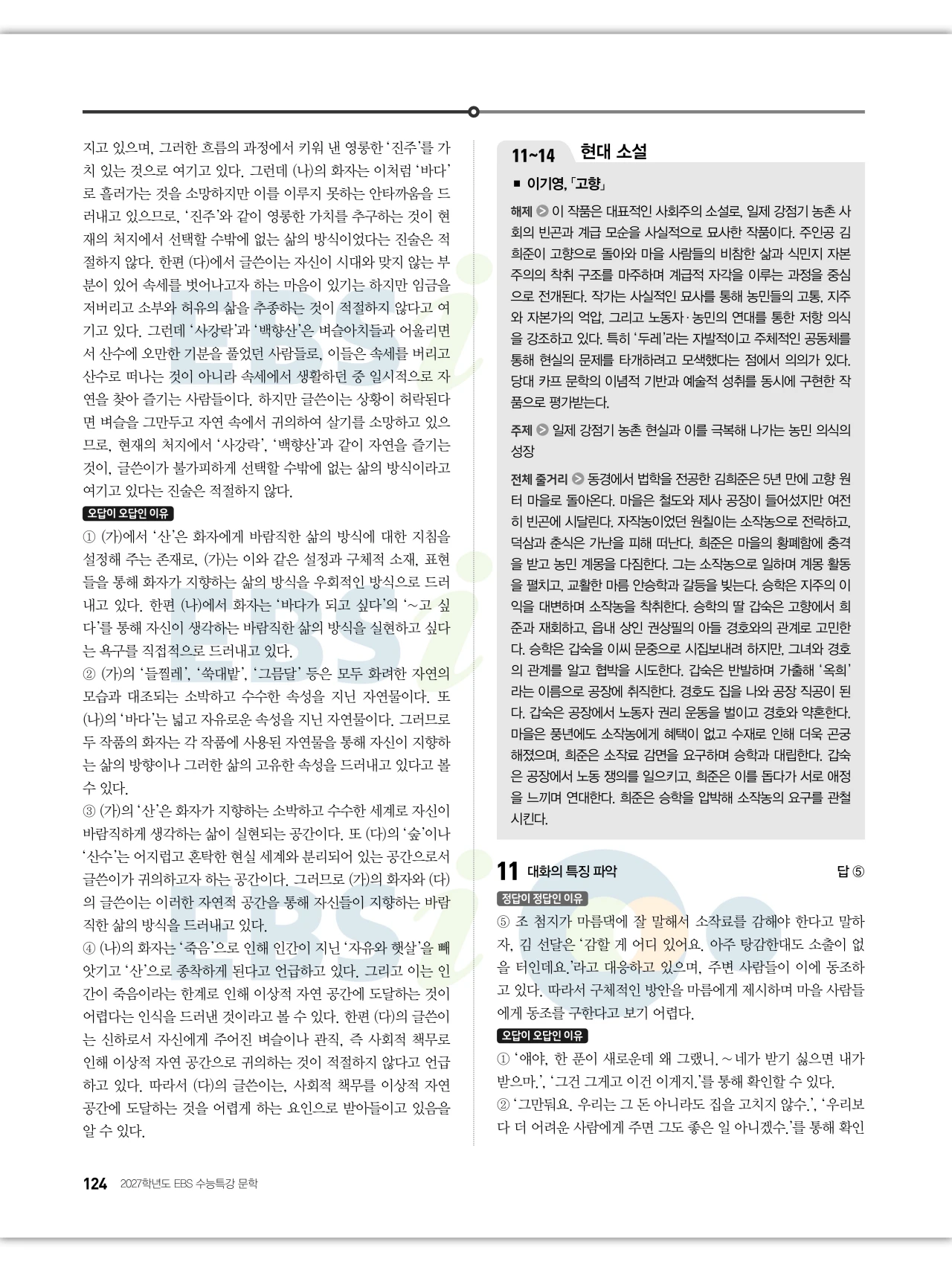 EBS 2027 수능특강 문학 답지 해설 125페이지