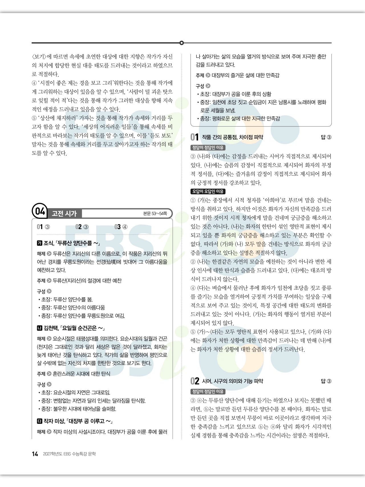 EBS 2027 수능특강 문학 답지 해설 15페이지