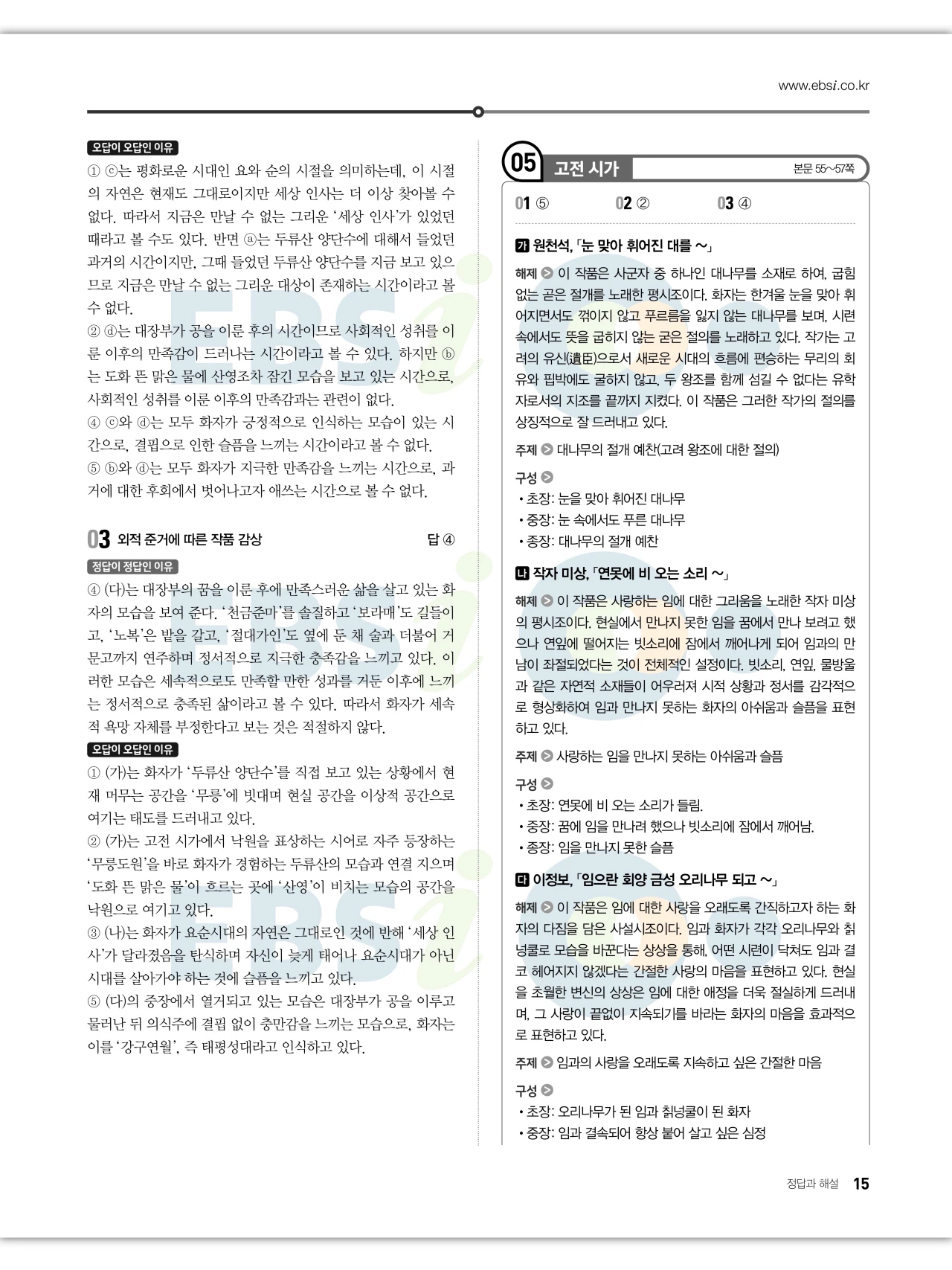 EBS 2027 수능특강 문학 답지 해설 16페이지
