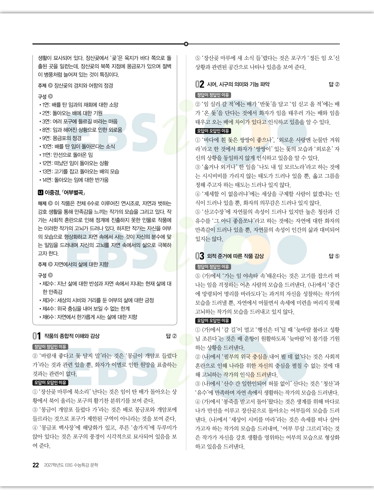 EBS 2027 수능특강 문학 답지 해설 23페이지