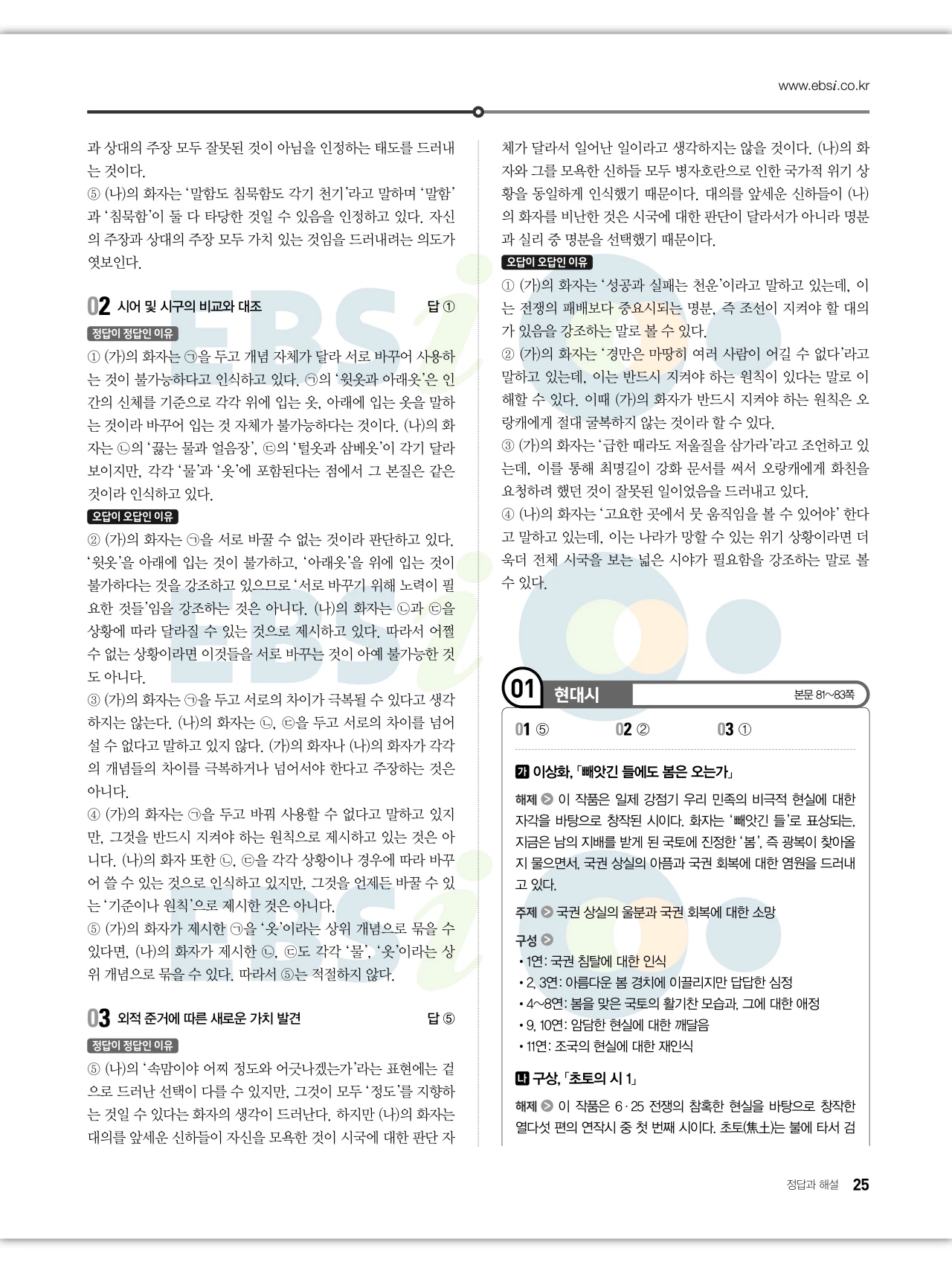 EBS 2027 수능특강 문학 답지 해설 26페이지