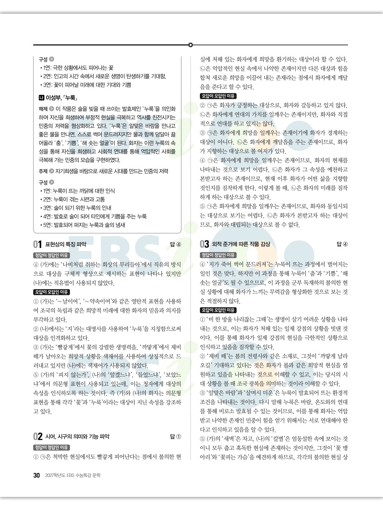 EBS 2027 수능특강 문학 답지 해설 31페이지