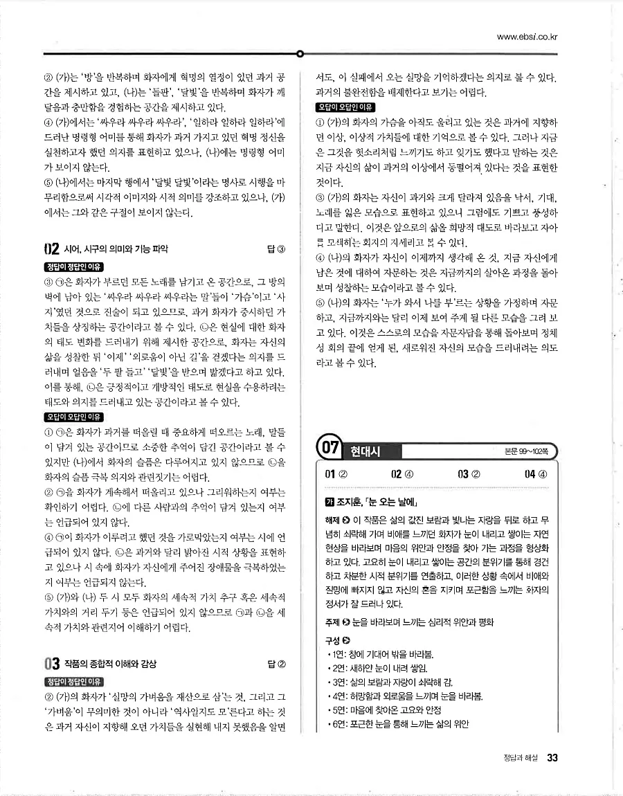 2027 수능특강 문학 답지 33페이지