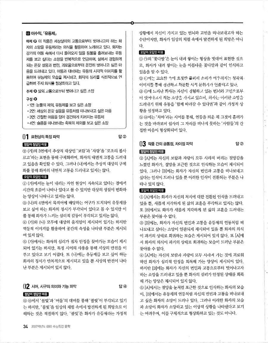 2027 수능특강 문학 답지 34페이지