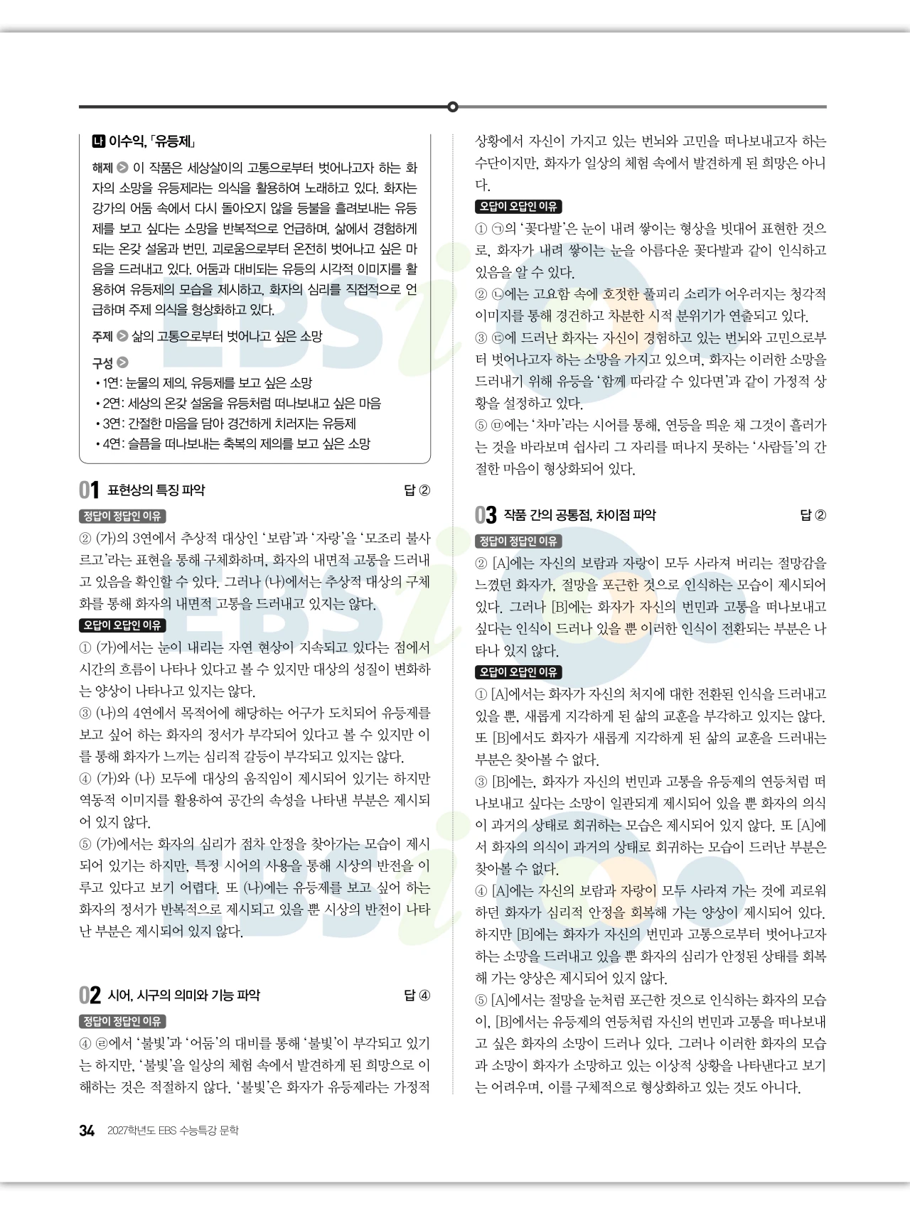 EBS 2027 수능특강 문학 답지 해설 35페이지