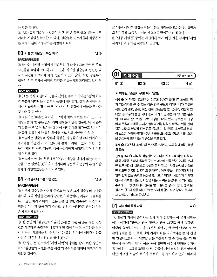 2027 수능특강 문학 답지 58페이지