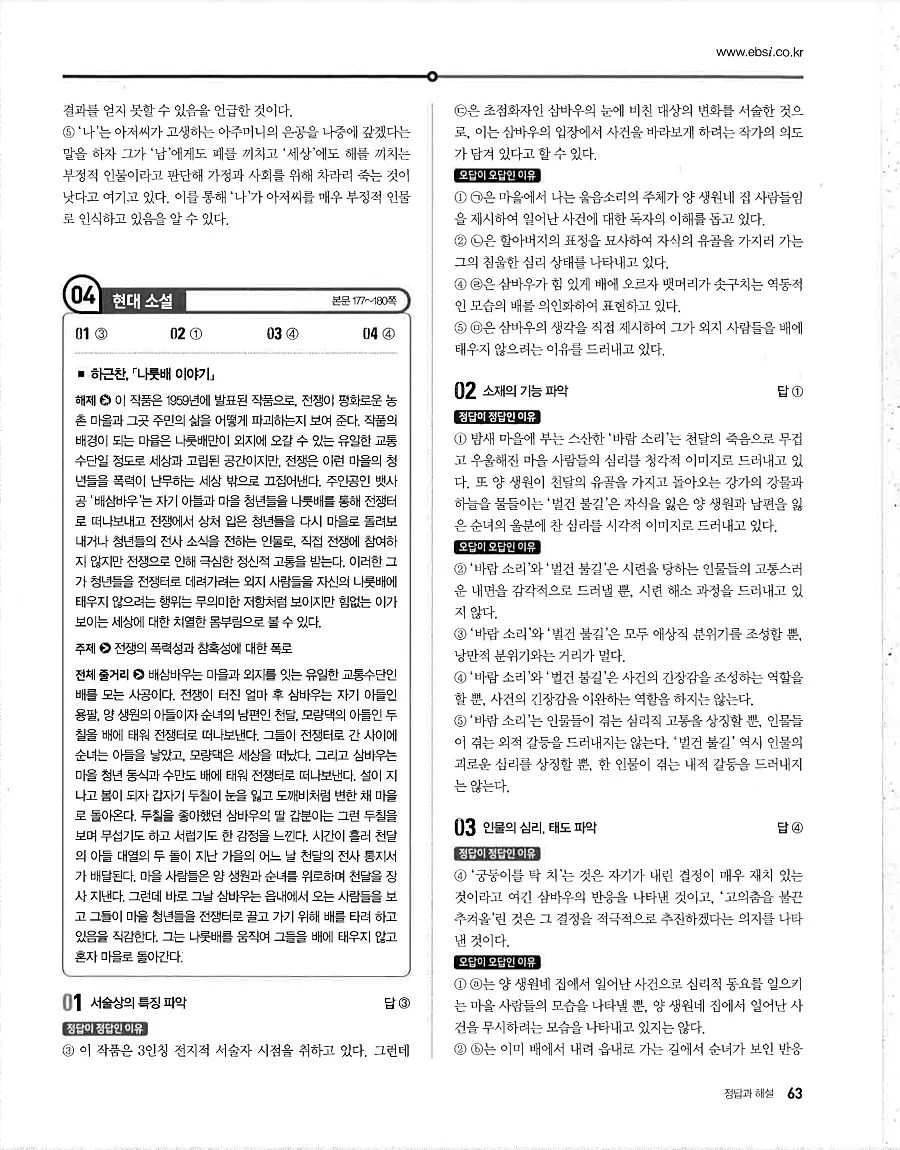 2027 수능특강 문학 답지 63페이지