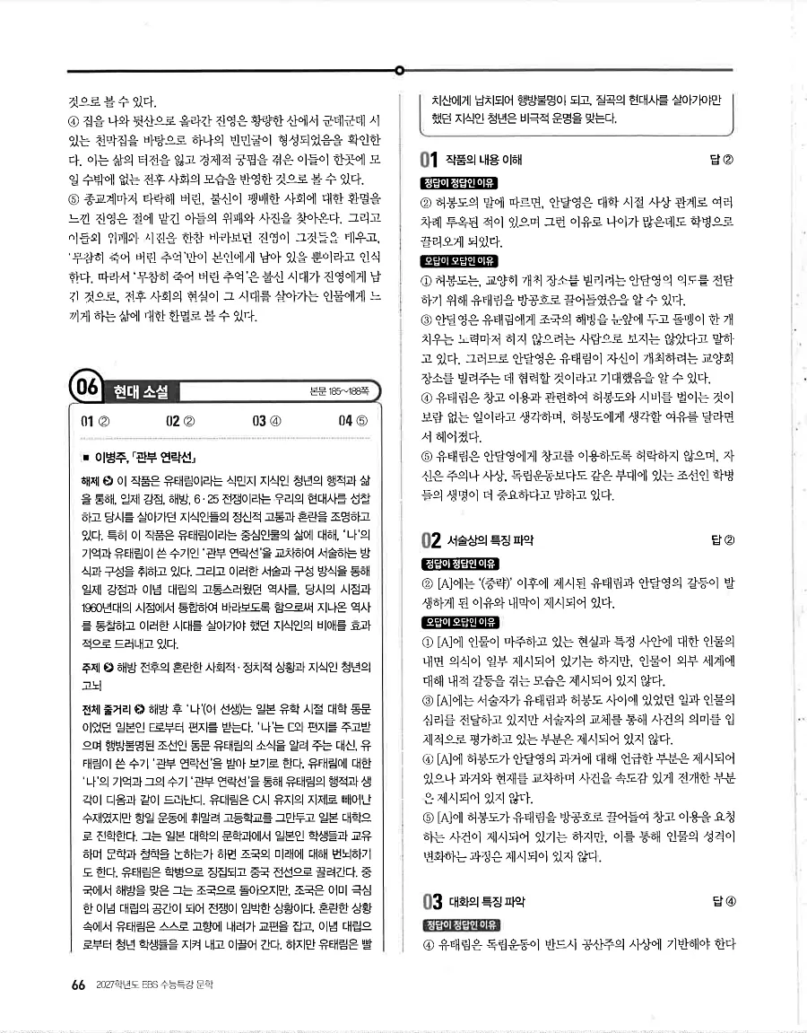 2027 수능특강 문학 답지 66페이지