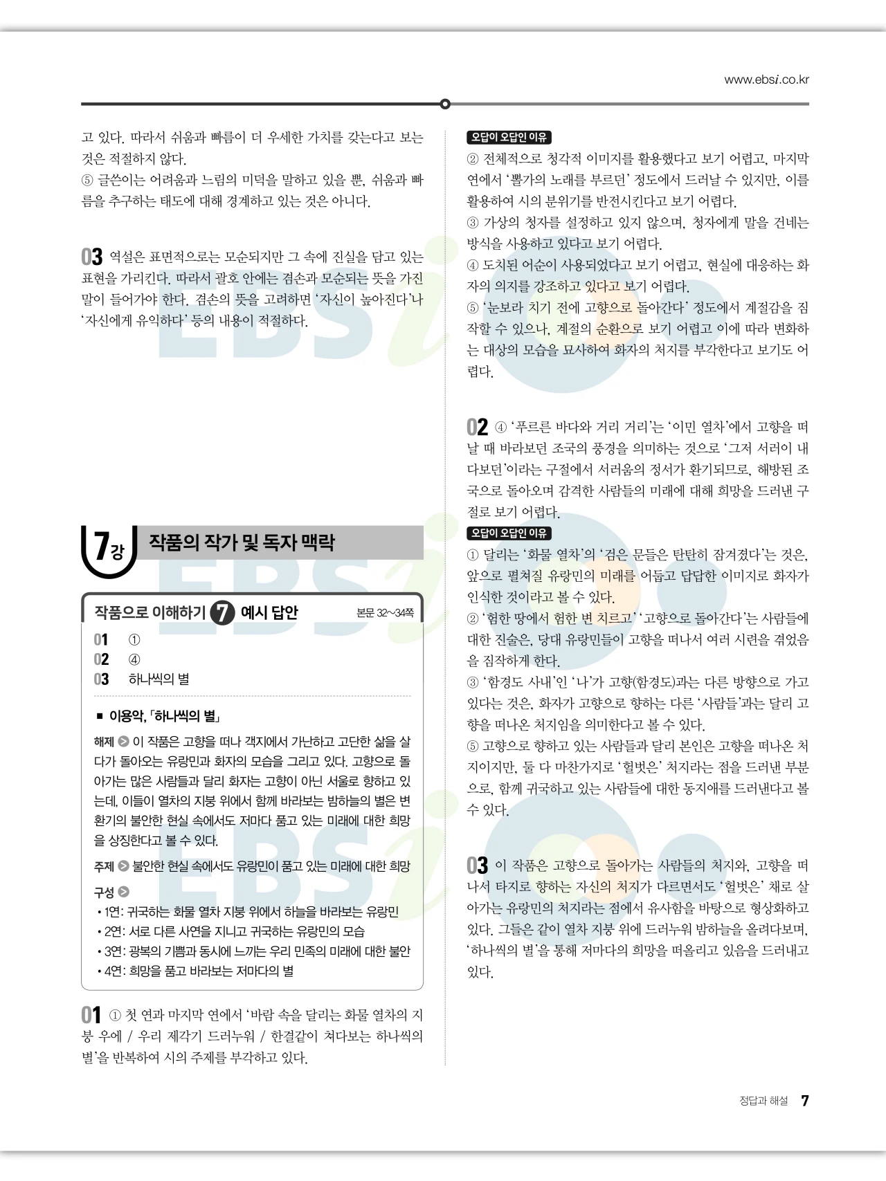 EBS 2027 수능특강 문학 답지 해설 8페이지