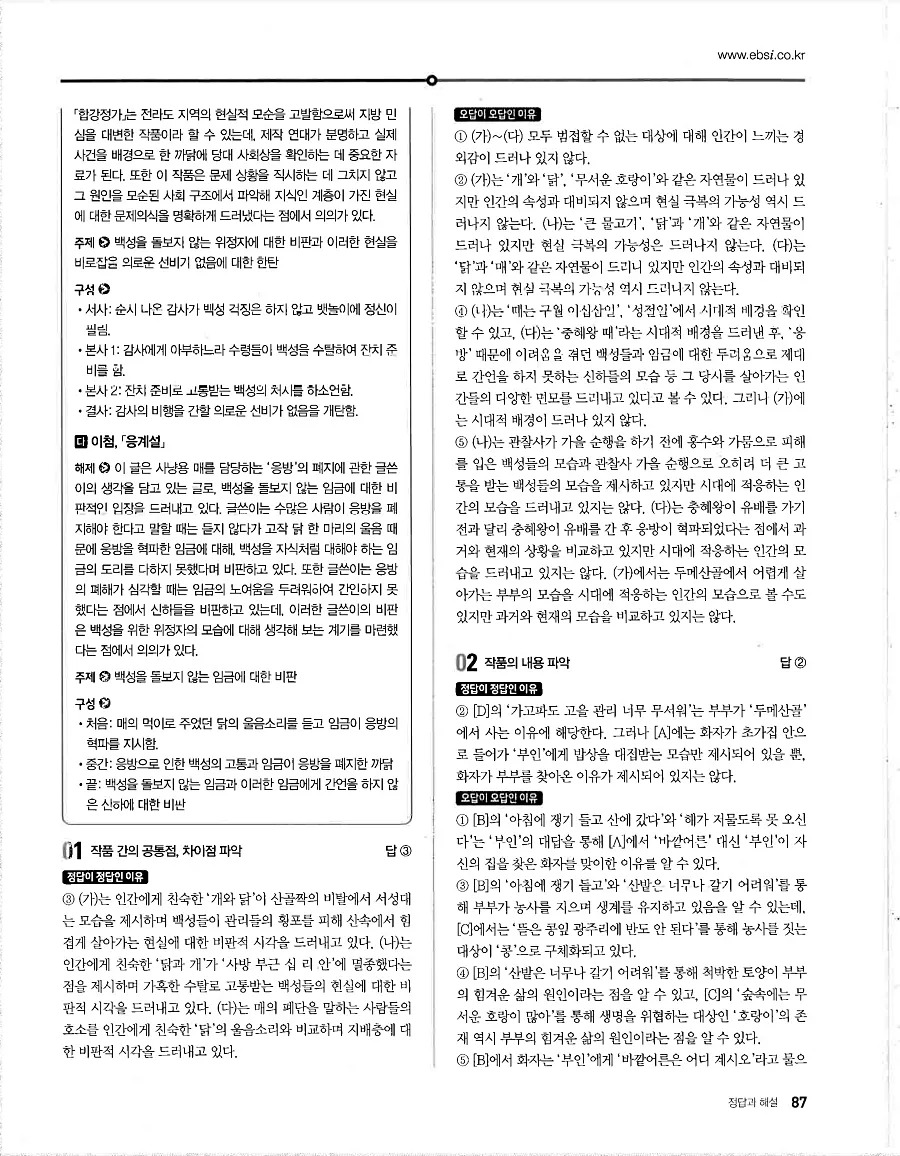 2027 수능특강 문학 답지 87페이지