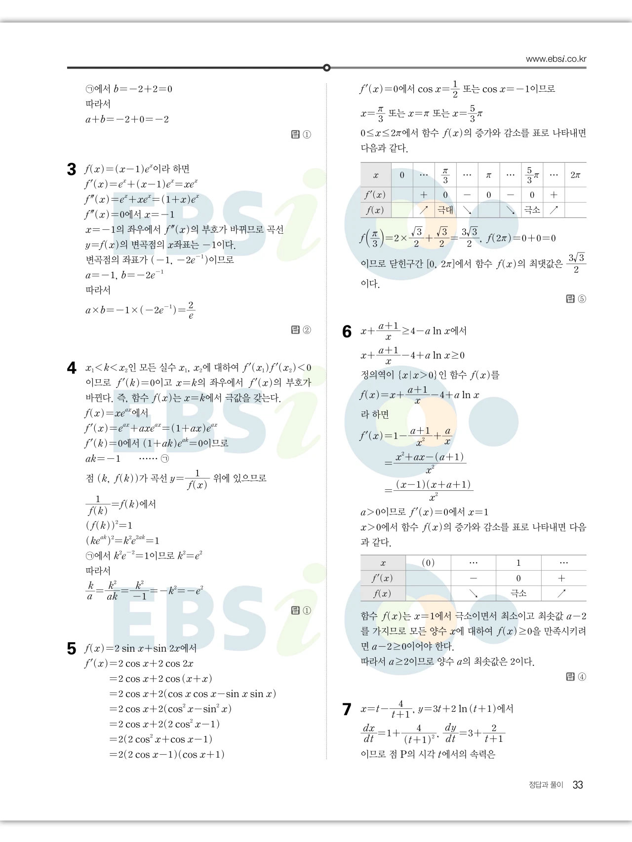EBS 2027 수능특강 미적분 답지 33페이지