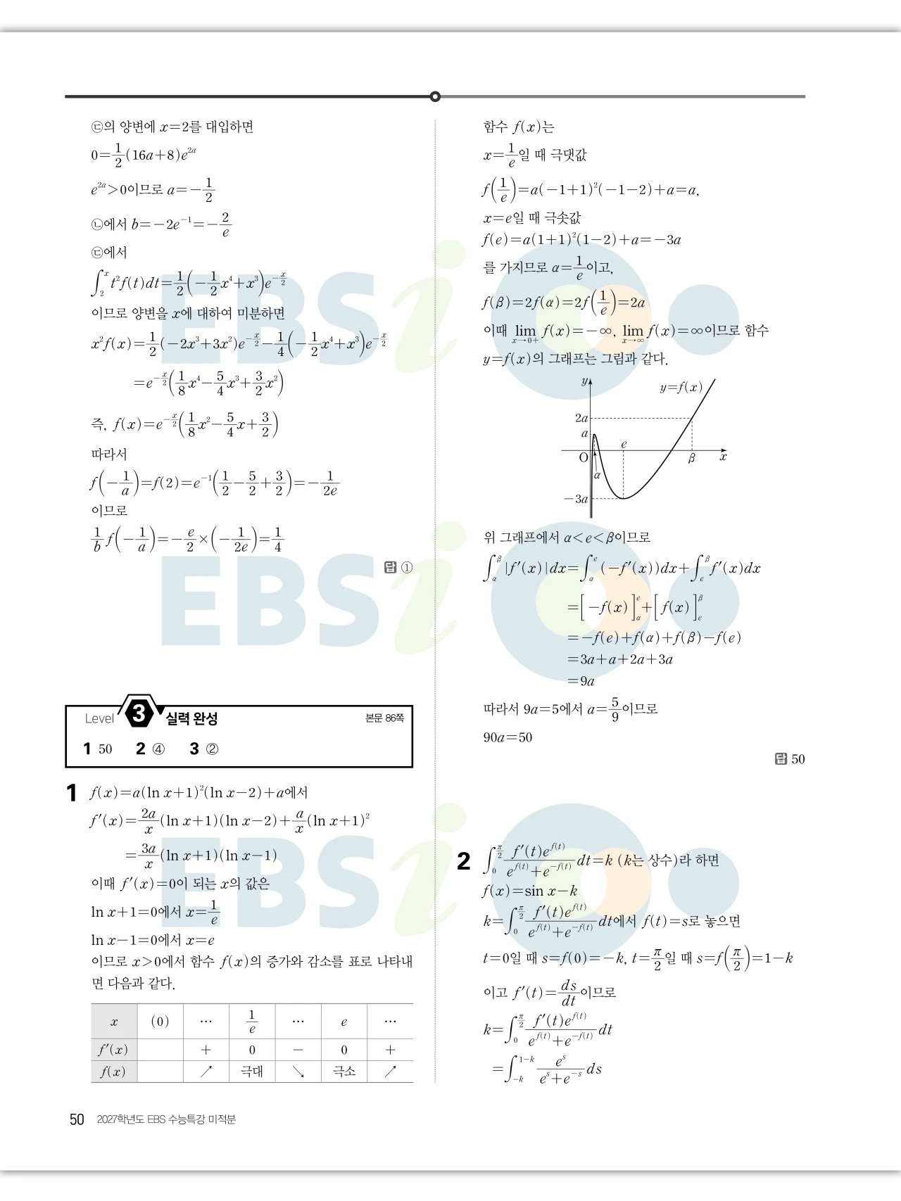 EBS 2027 수능특강 미적분 답지 50페이지