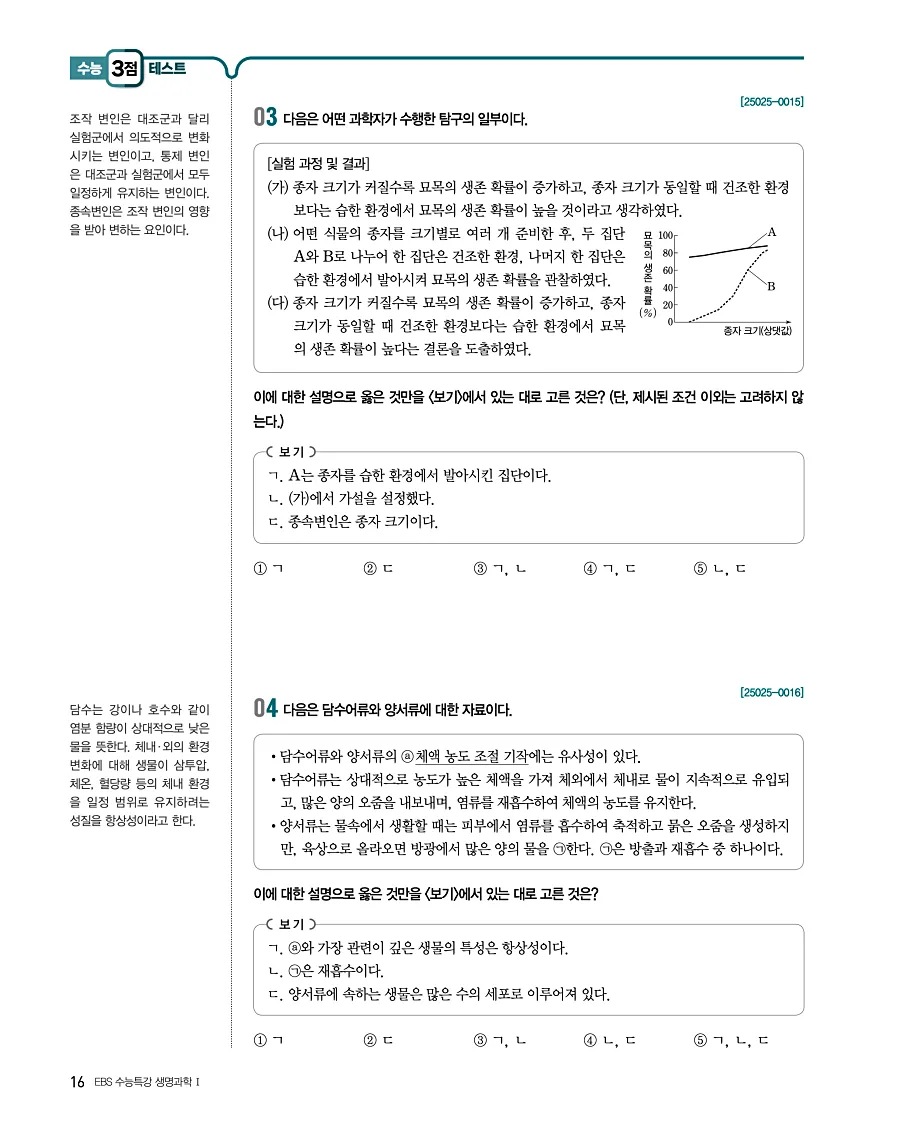 2027 수능특강 생명과학1 답지 16페이지