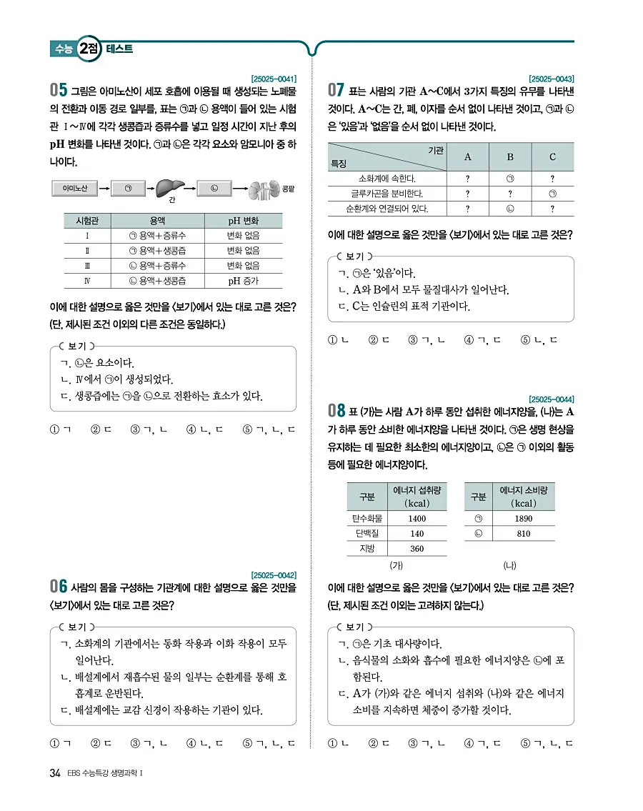 2027 수능특강 생명과학1 답지 34페이지