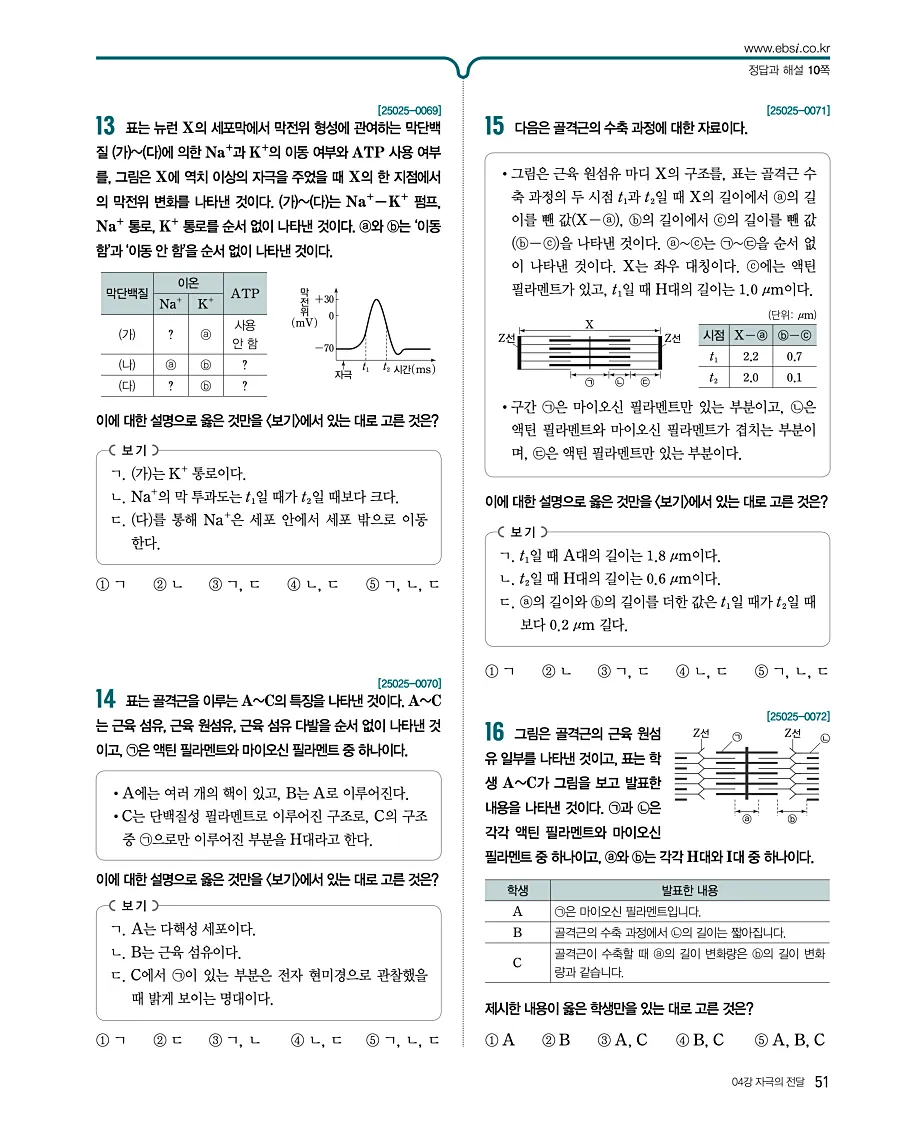 2027 수능특강 생명과학1 답지 51페이지