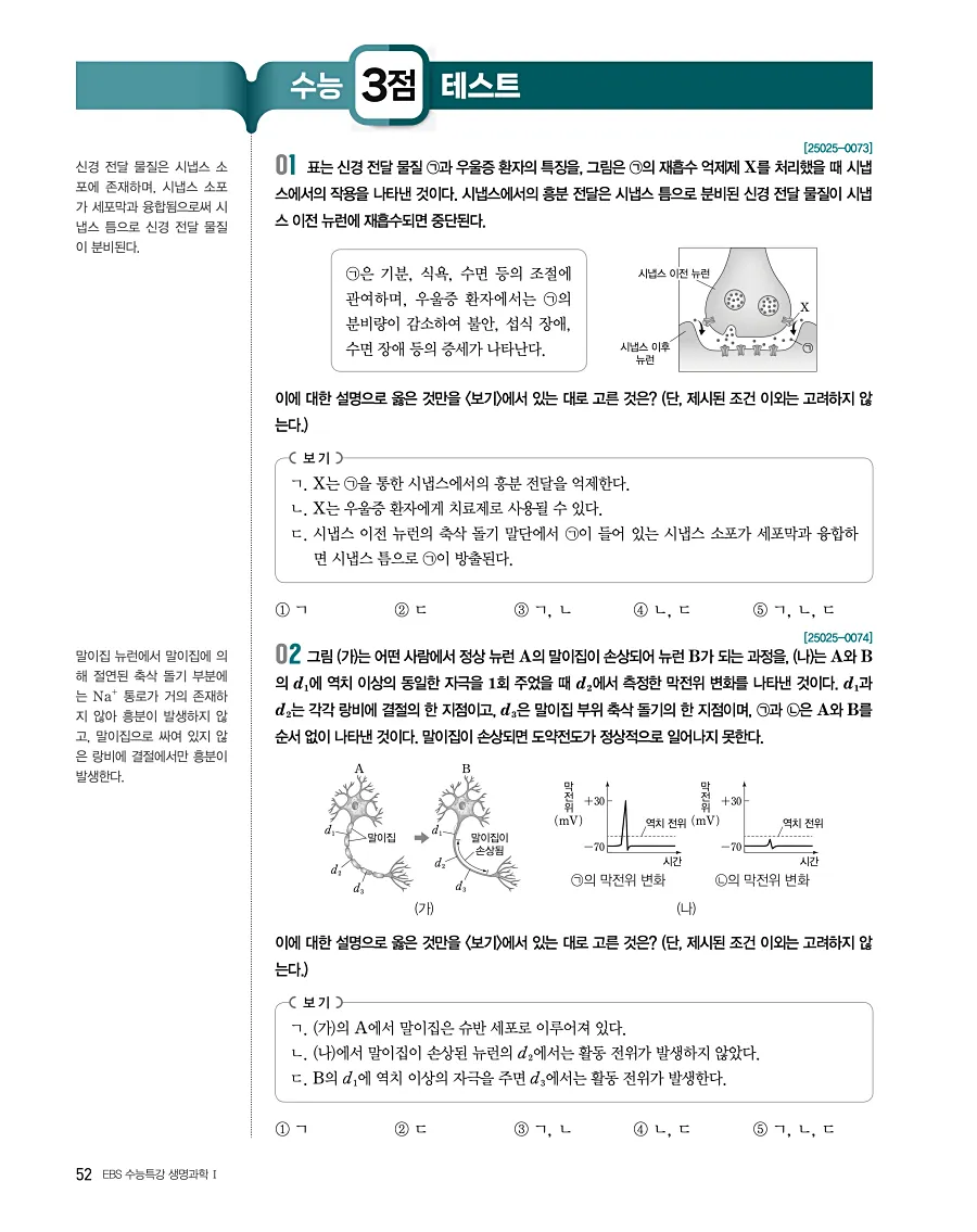 2027 수능특강 생명과학1 답지 52페이지