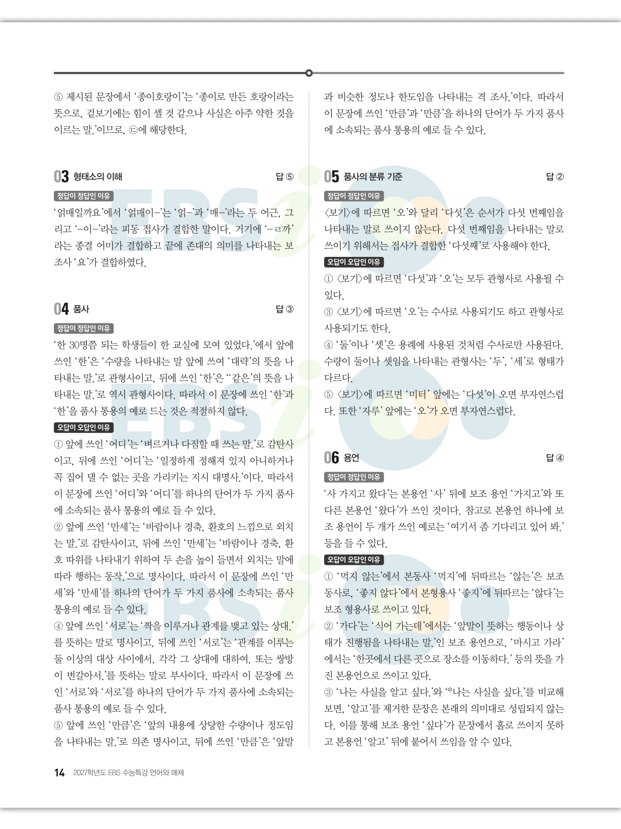 EBS 2027 수능특강 언어와 매체 답지 해설 14페이지