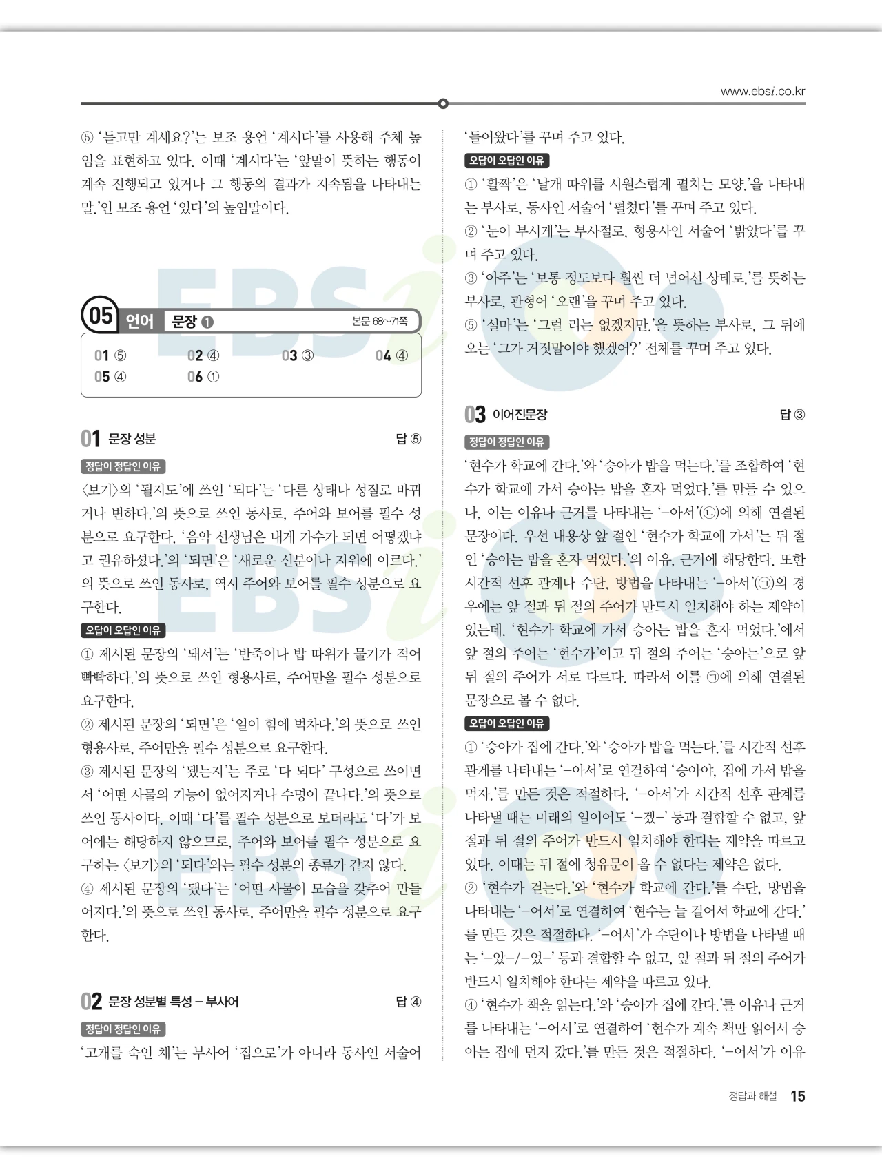 EBS 2027 수능특강 언어와 매체 답지 해설 15페이지