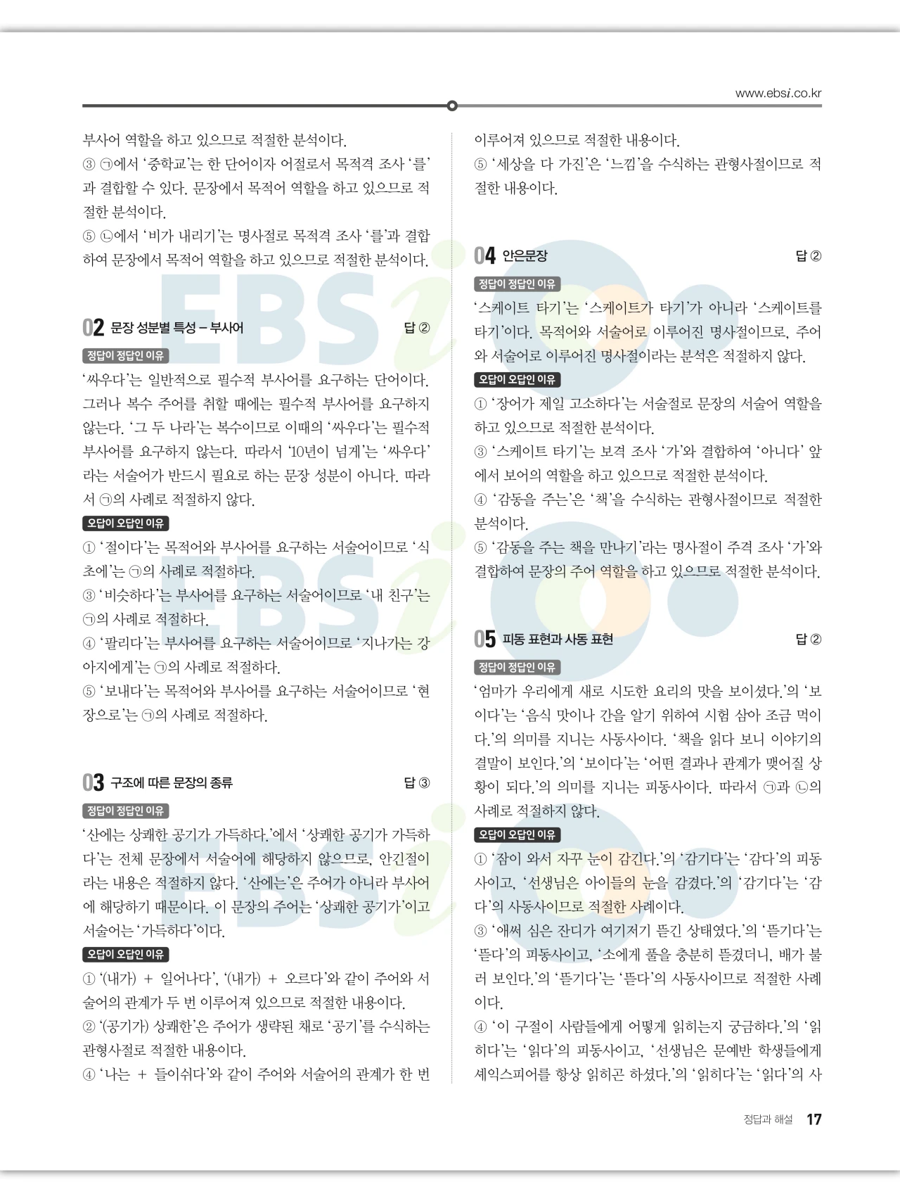 EBS 2027 수능특강 언어와 매체 답지 해설 17페이지