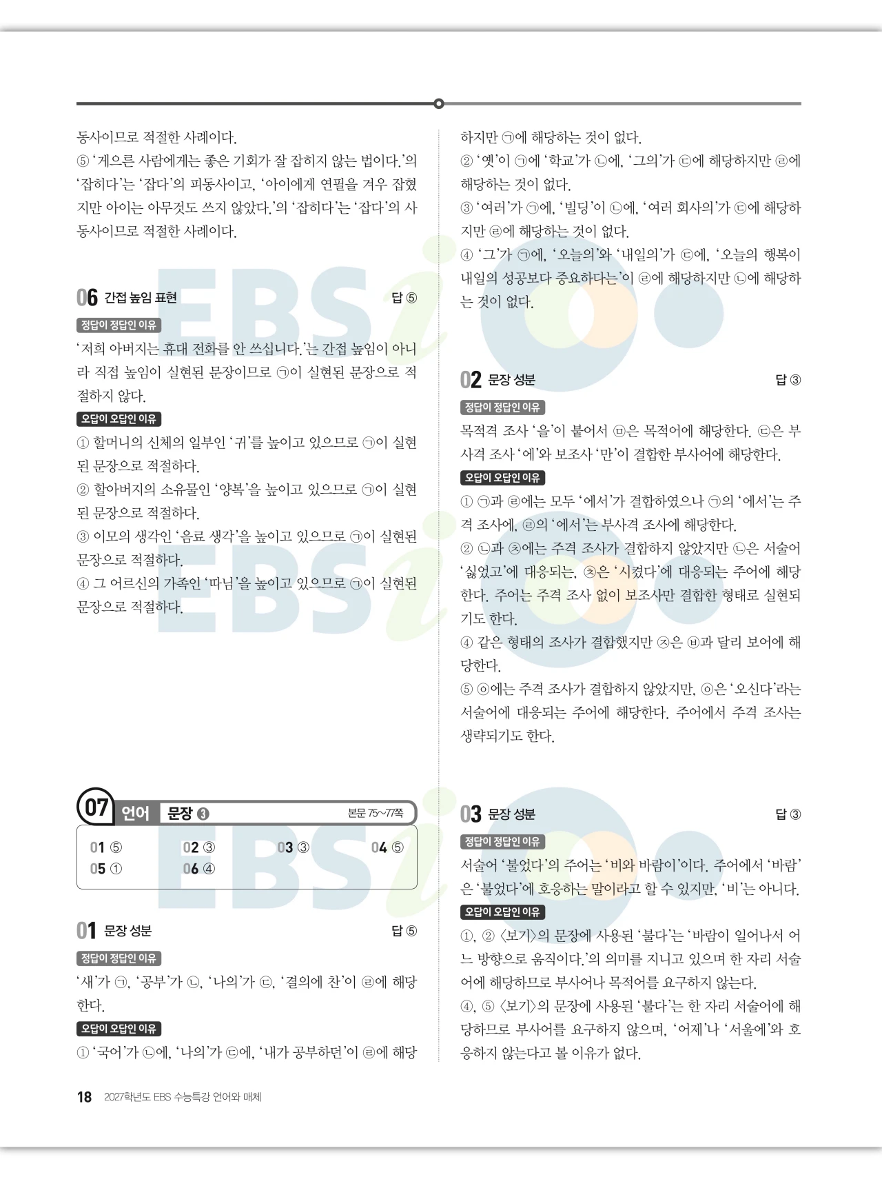 EBS 2027 수능특강 언어와 매체 답지 해설 18페이지