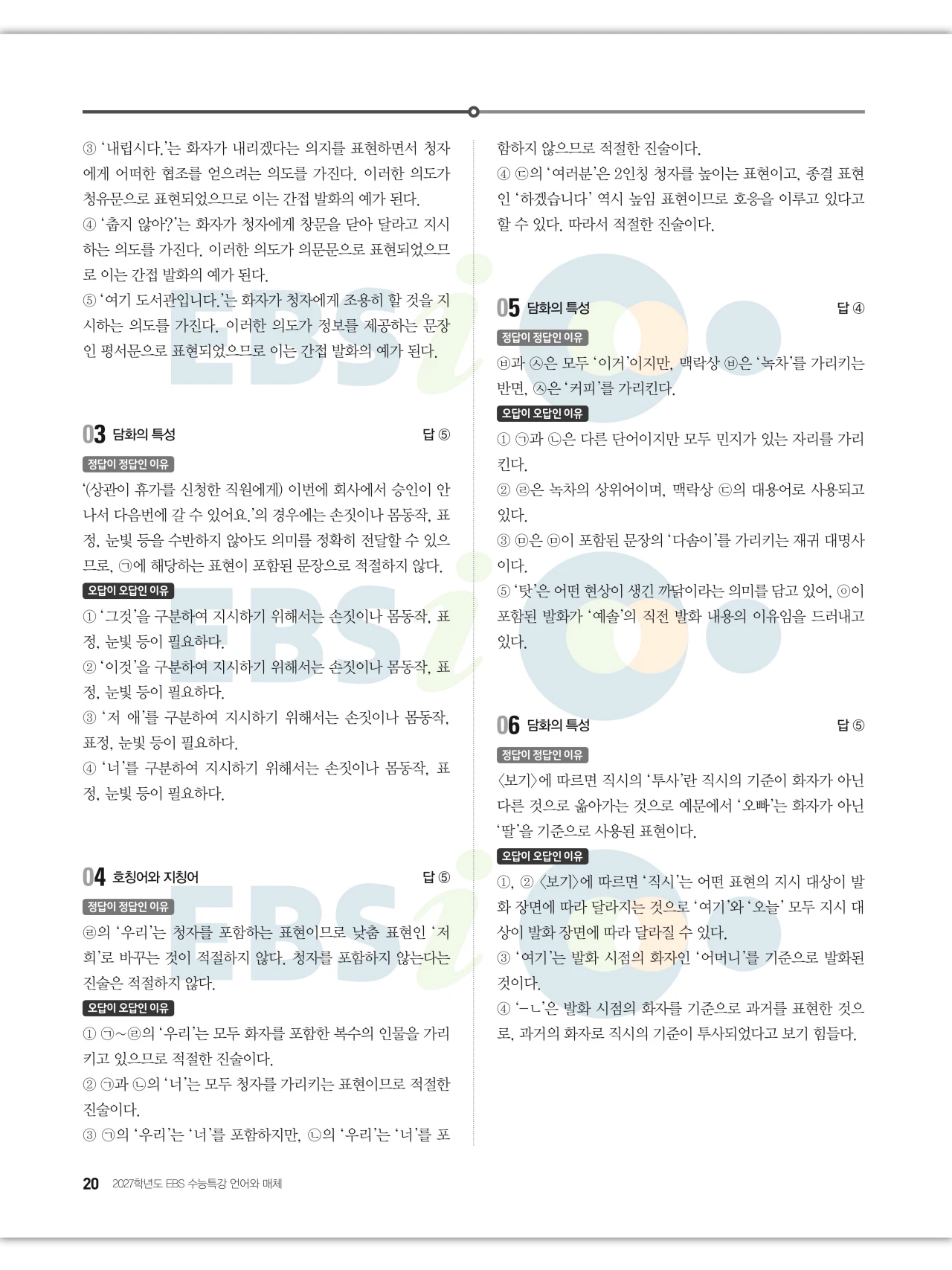 EBS 2027 수능특강 언어와 매체 답지 해설 20페이지