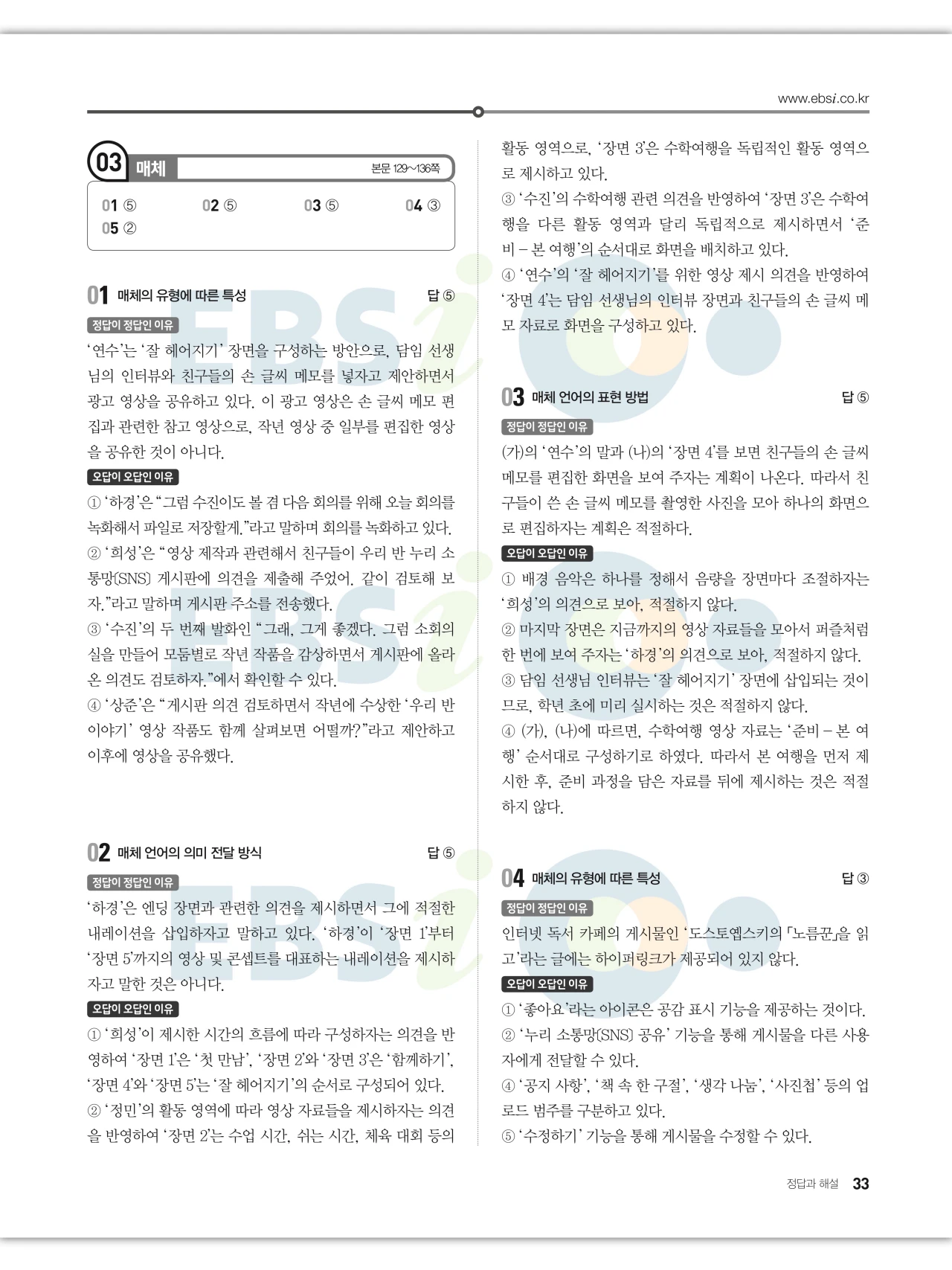 EBS 2027 수능특강 언어와 매체 답지 해설 33페이지