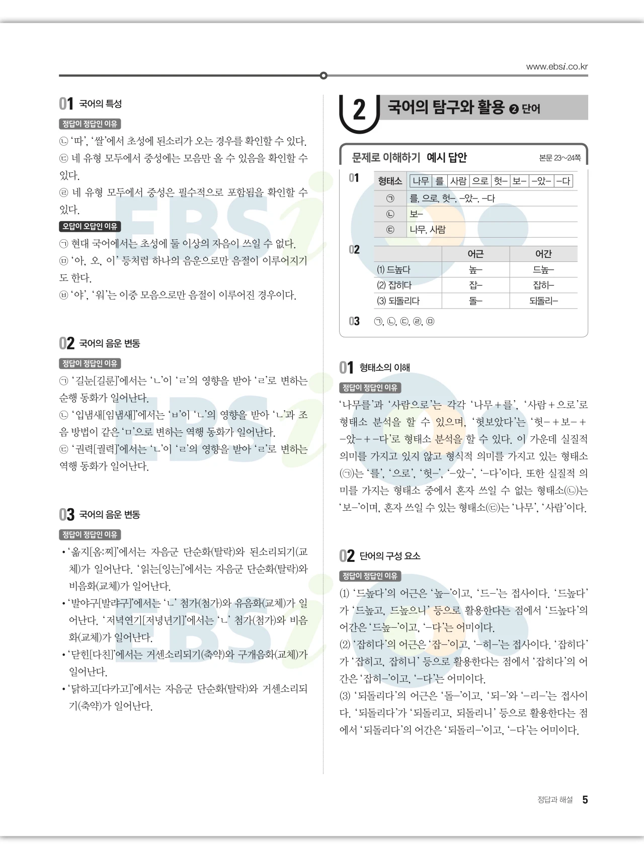 EBS 2027 수능특강 언어와 매체 답지 해설 5페이지