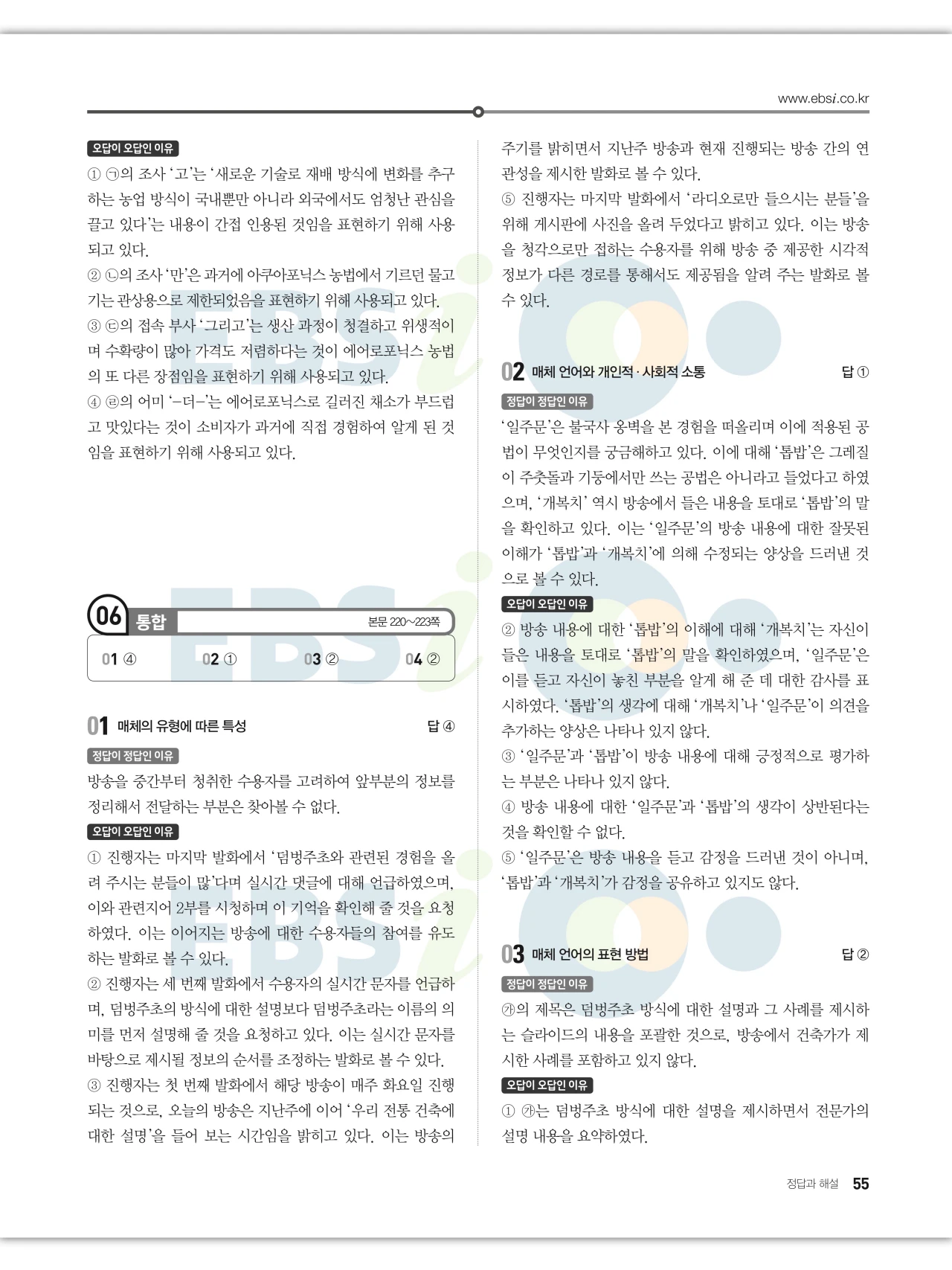 EBS 2027 수능특강 언어와 매체 답지 해설 55페이지