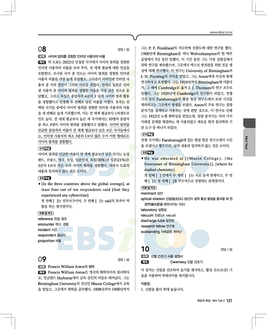 2027 수능특강 영어독해연습 답지 121페이지