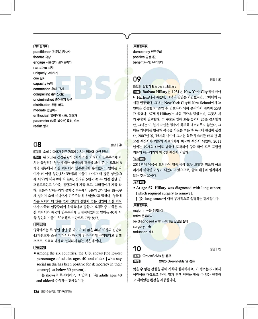 2027 수능특강 영어독해연습 답지 136페이지