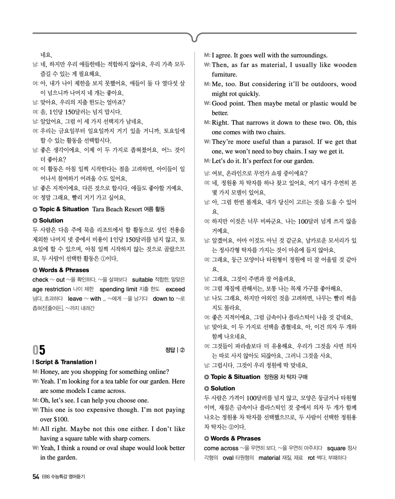 EBS 2027 수능특강 영어듣기 빠른답지 54페이지