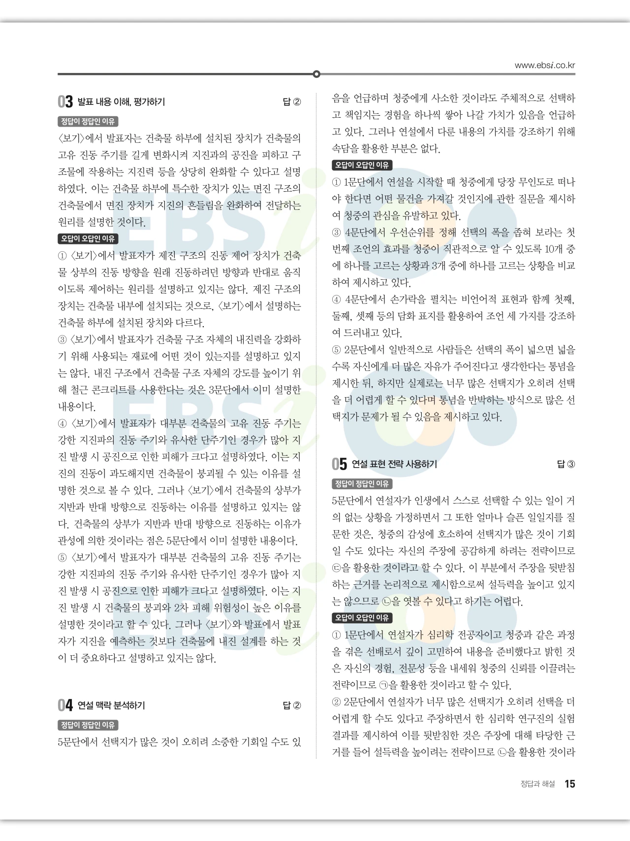 EBS 2027 수능특강 화법과 작문 답지 해설 15페이지