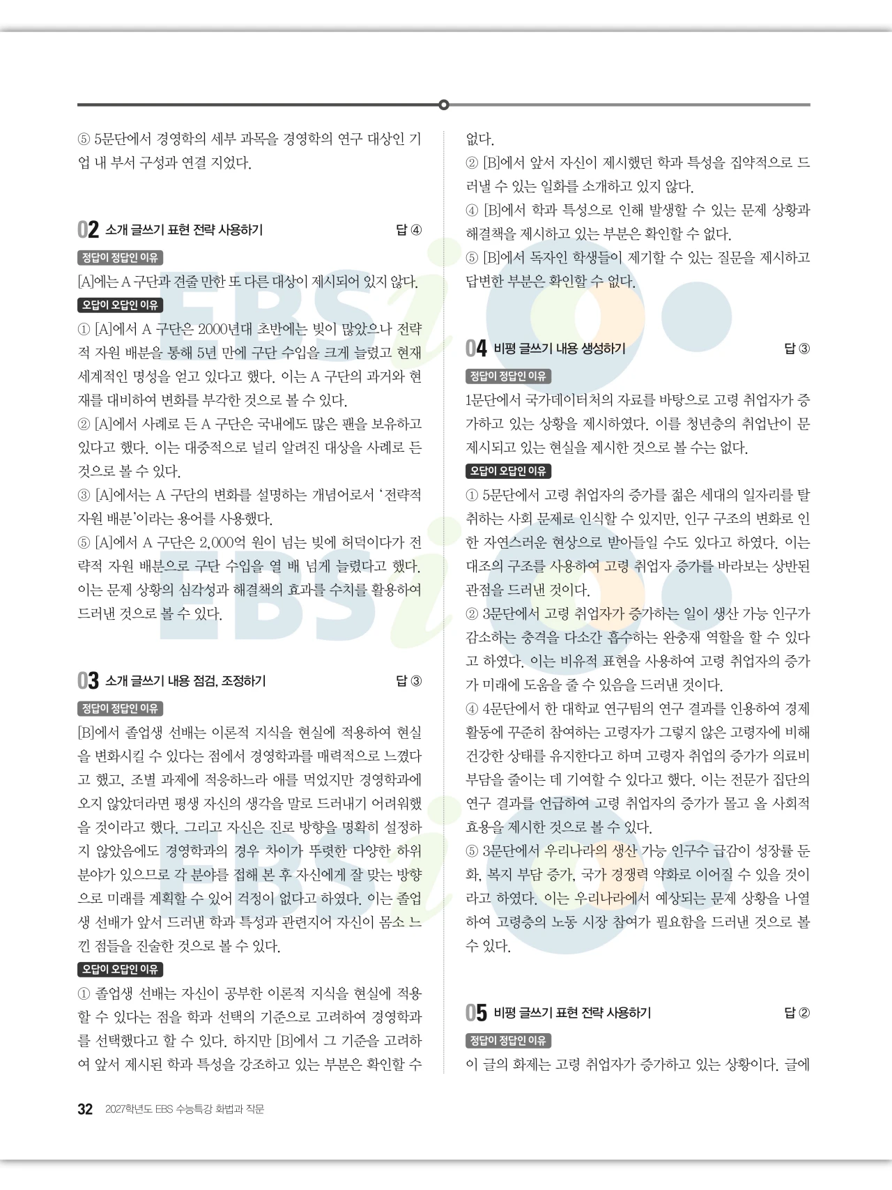 EBS 2027 수능특강 화법과 작문 답지 해설 32페이지