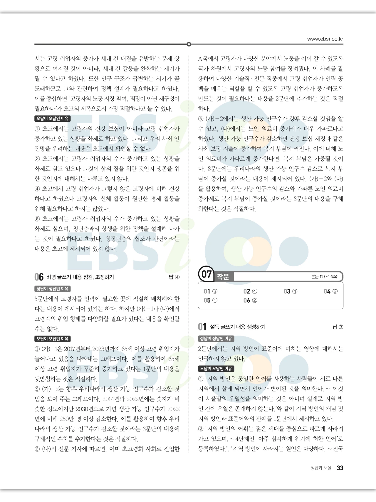 EBS 2027 수능특강 화법과 작문 답지 해설 33페이지