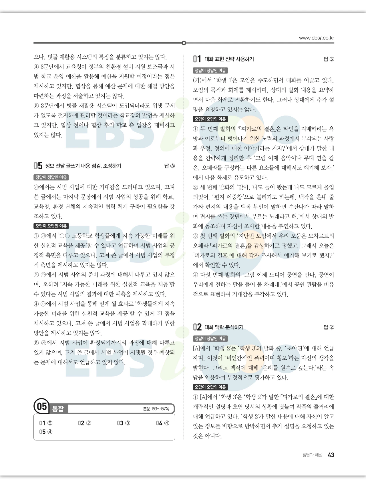 EBS 2027 수능특강 화법과 작문 답지 해설 43페이지
