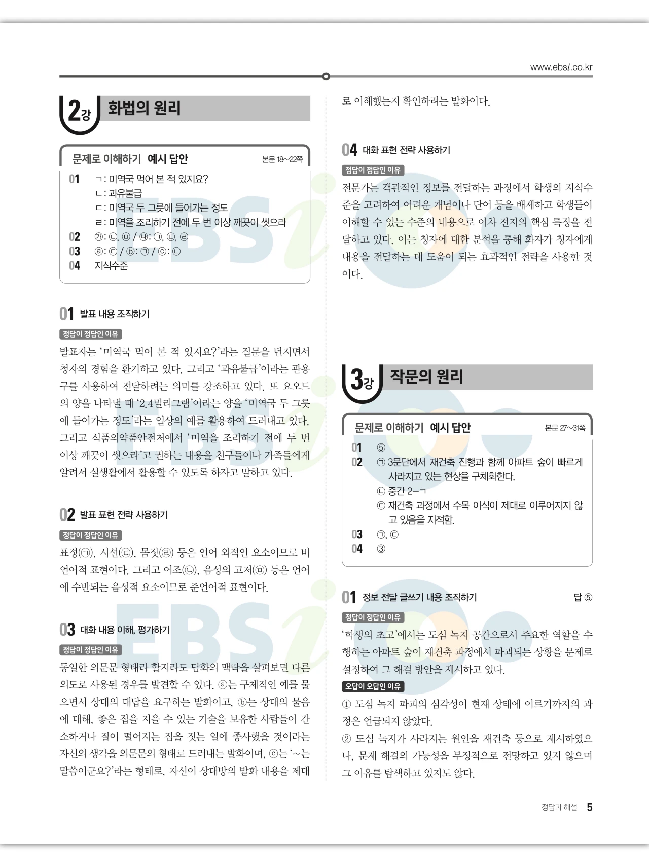 EBS 2027 수능특강 화법과 작문 답지 해설 5페이지