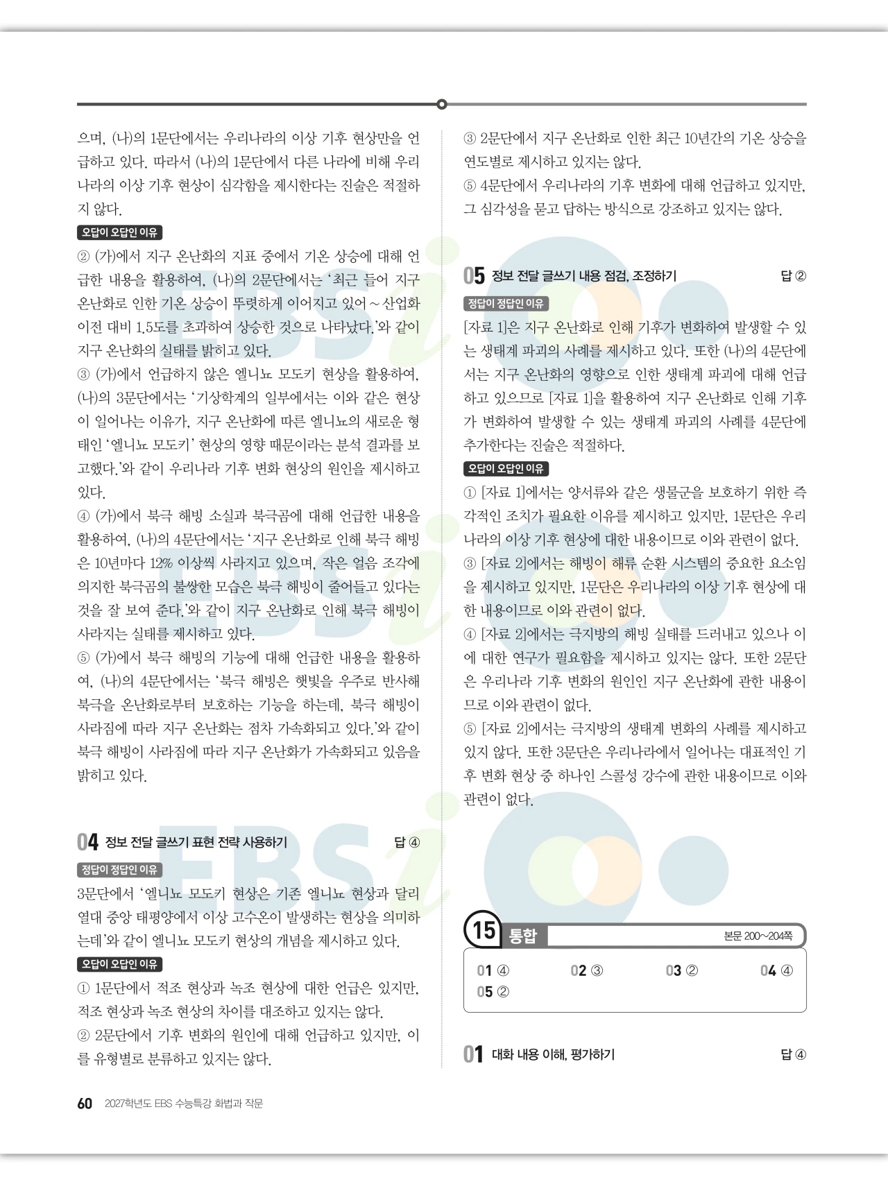 EBS 2027 수능특강 화법과 작문 답지 해설 60페이지