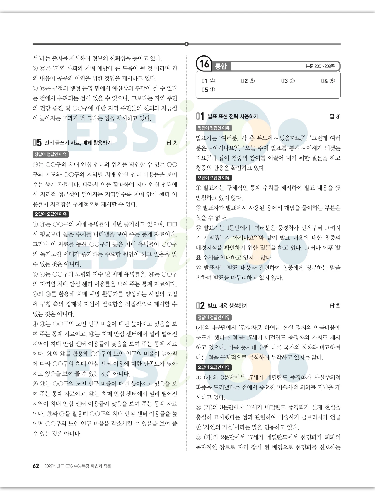 EBS 2027 수능특강 화법과 작문 답지 해설 62페이지