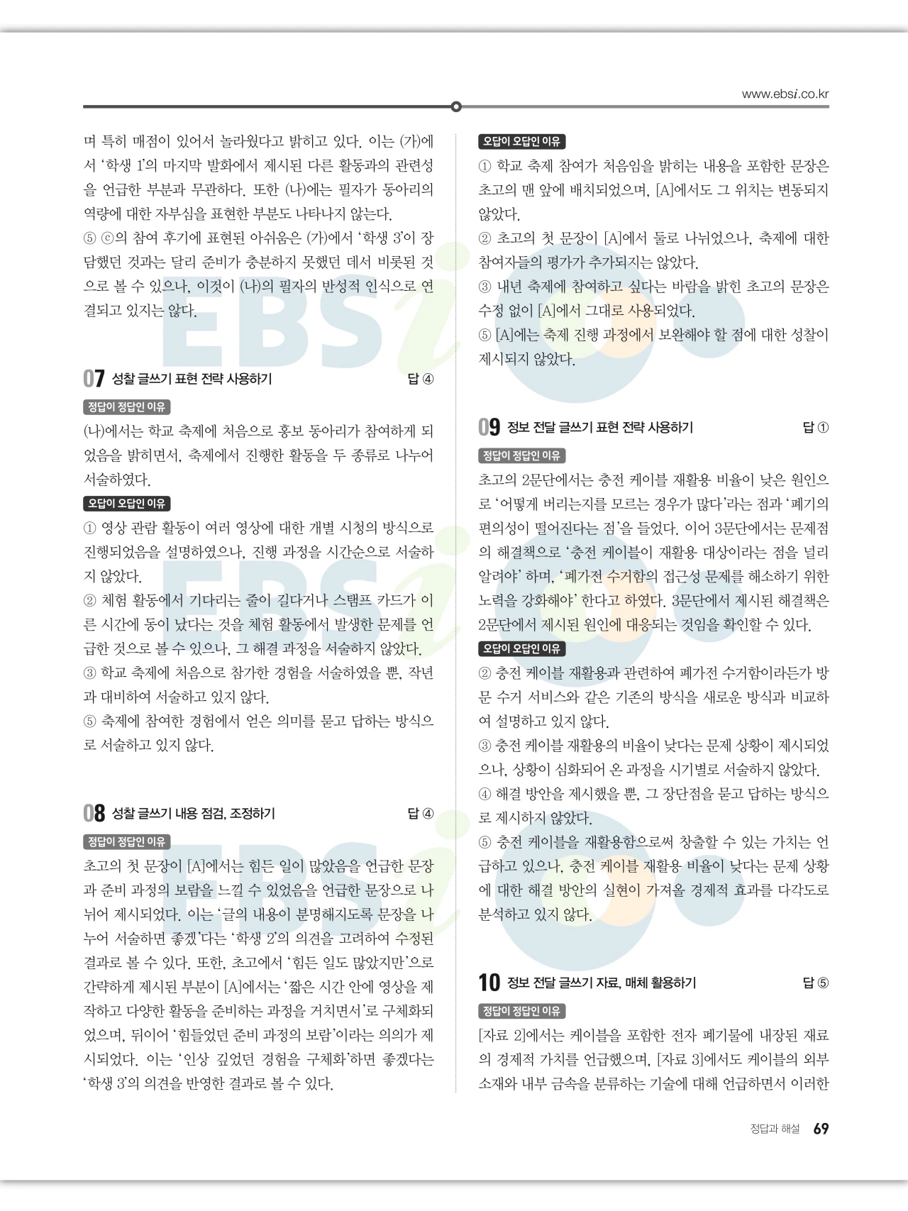 EBS 2027 수능특강 화법과 작문 답지 해설 69페이지