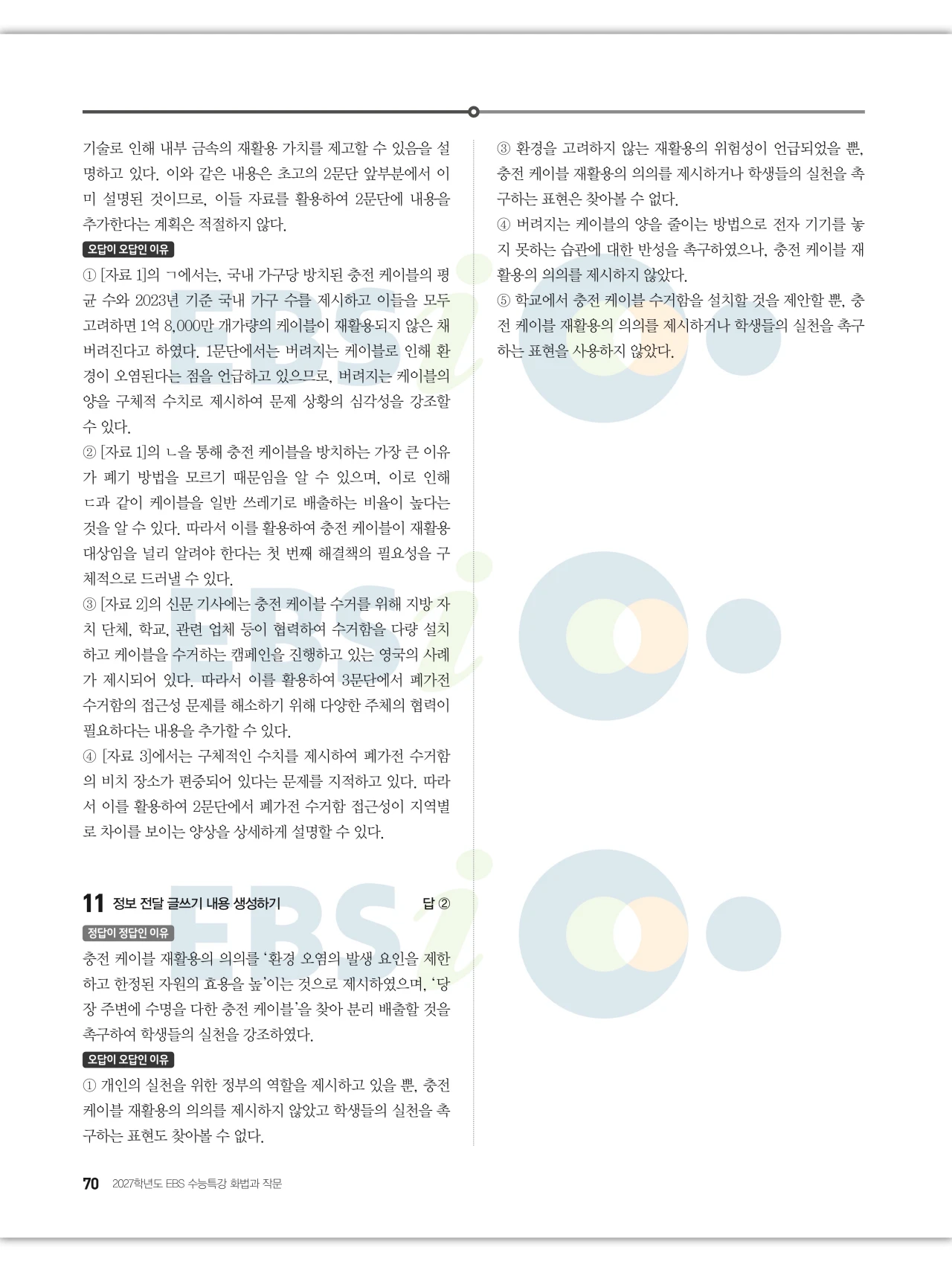 EBS 2027 수능특강 화법과 작문 답지 해설 70페이지