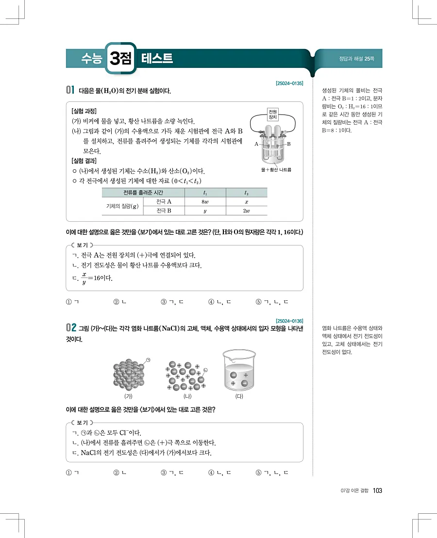 2027 수능특강 화학1 답지 103페이지