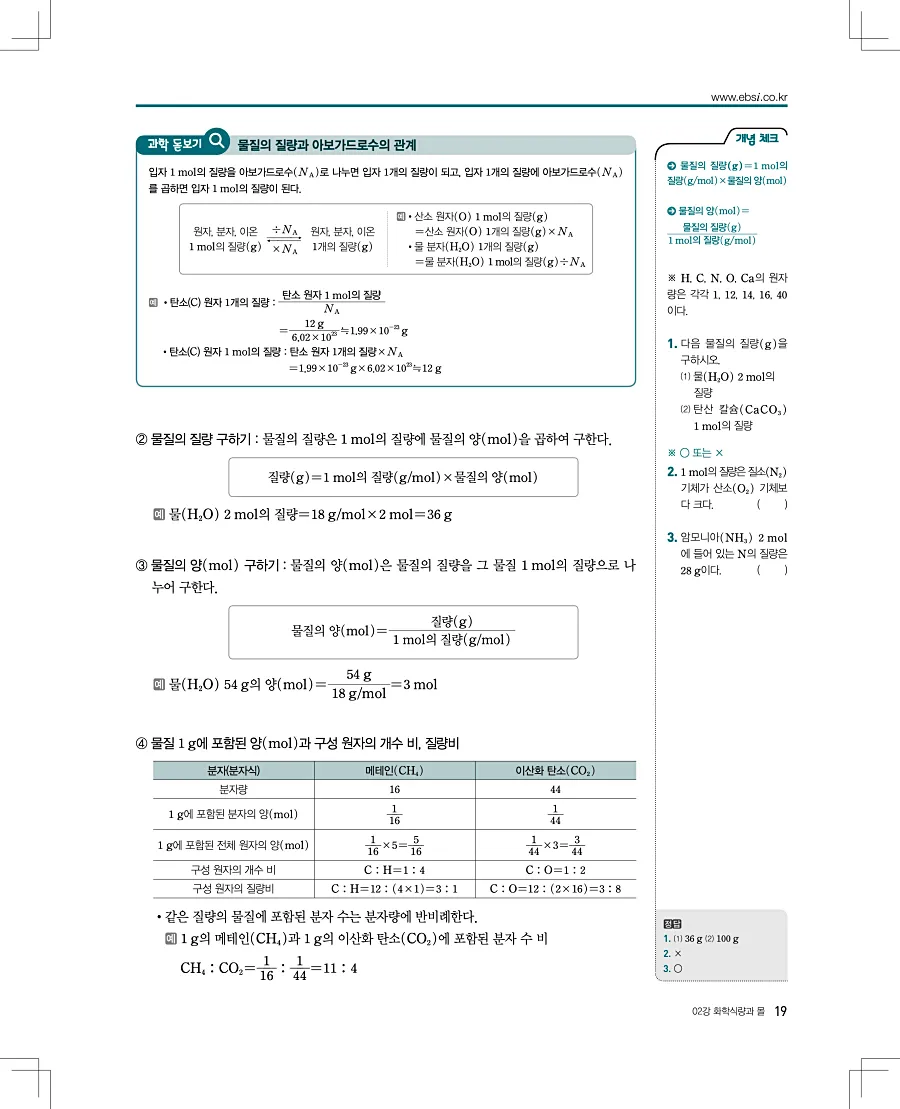 2027 수능특강 화학1 답지 19페이지