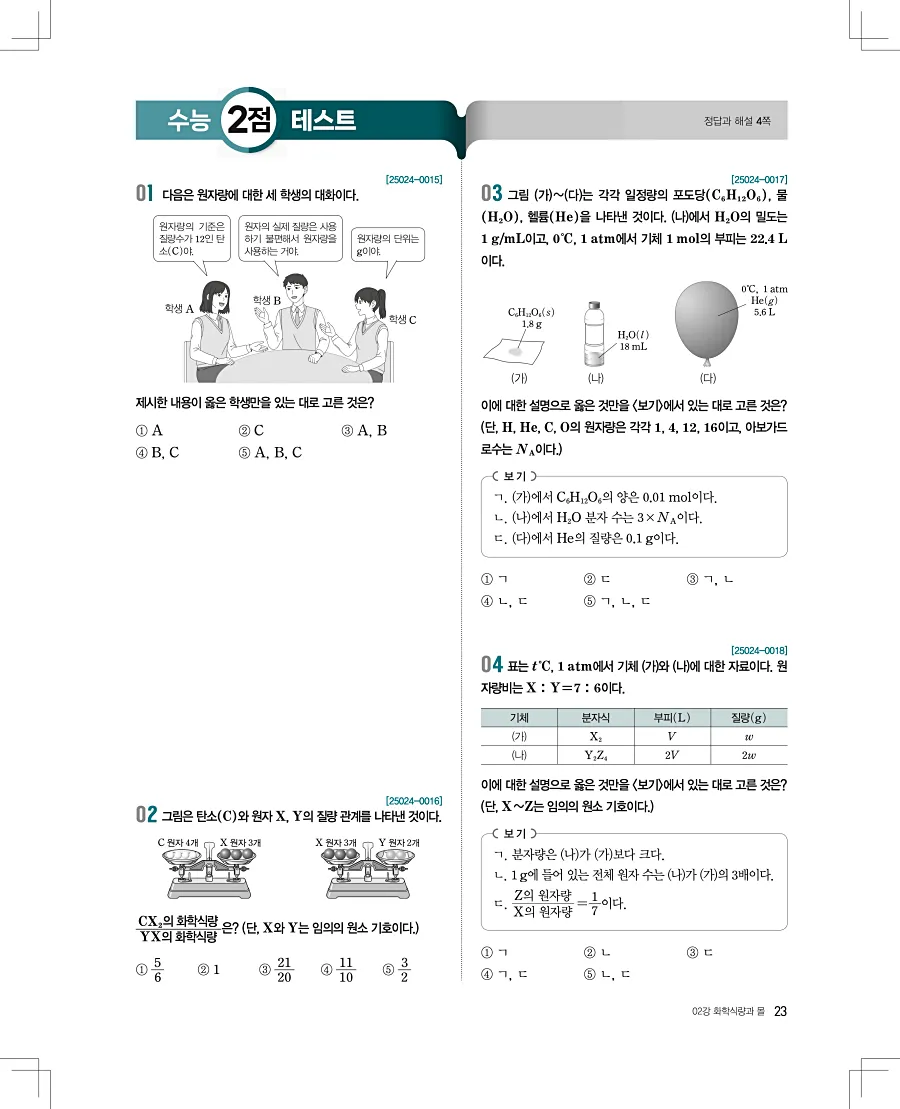 2027 수능특강 화학1 답지 23페이지