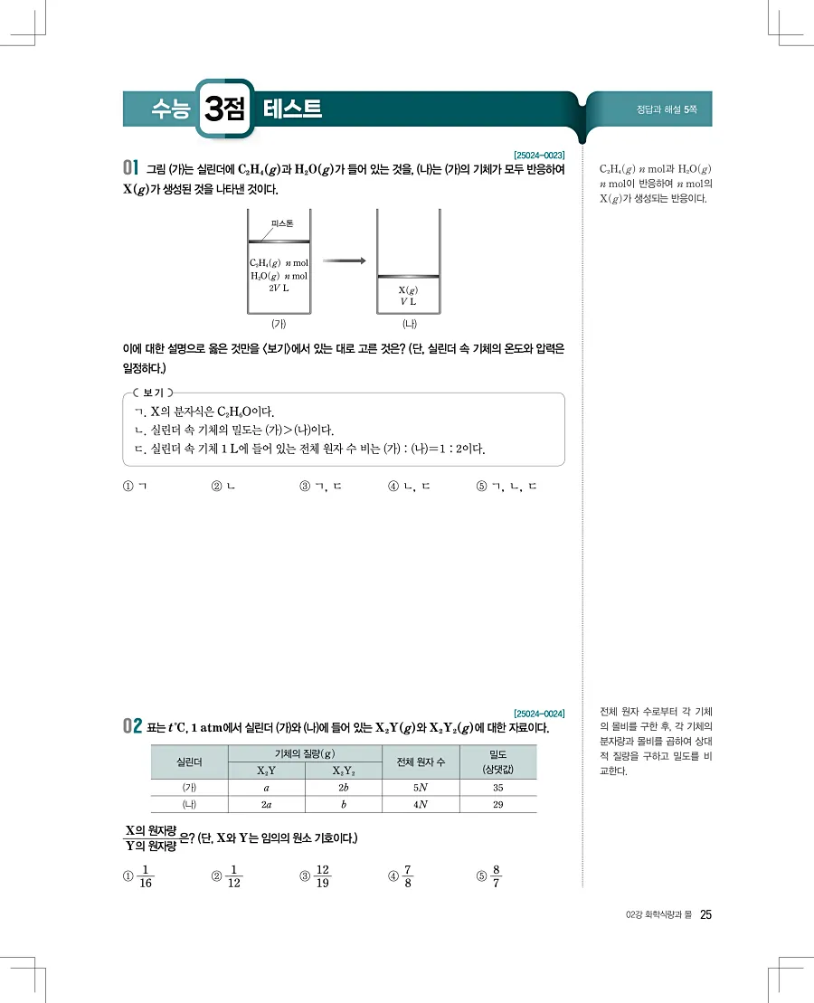 2027 수능특강 화학1 답지 25페이지
