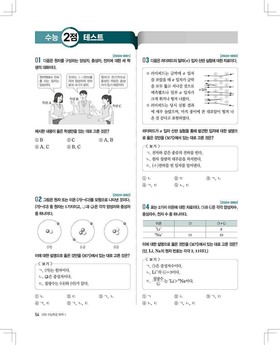 2027 수능특강 화학1 답지 54페이지
