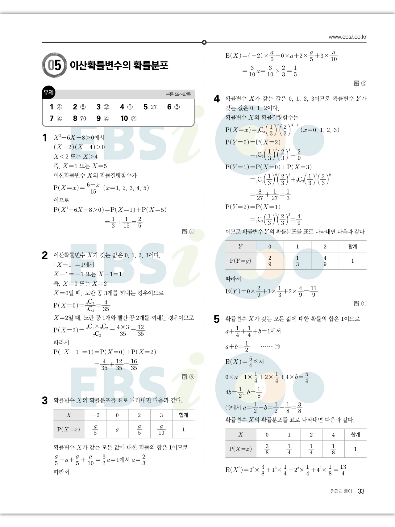 EBS 2027 수능특강 확률과통계 답지 해설 33페이지