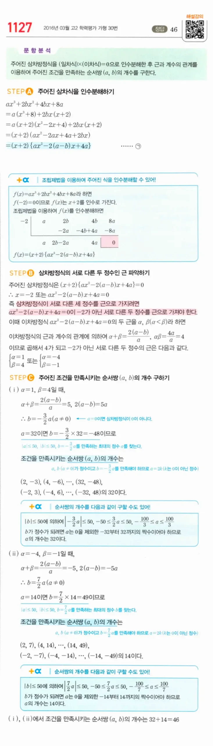 마플시너지 공통수학1 1127번 일등급문제 답지 이미지